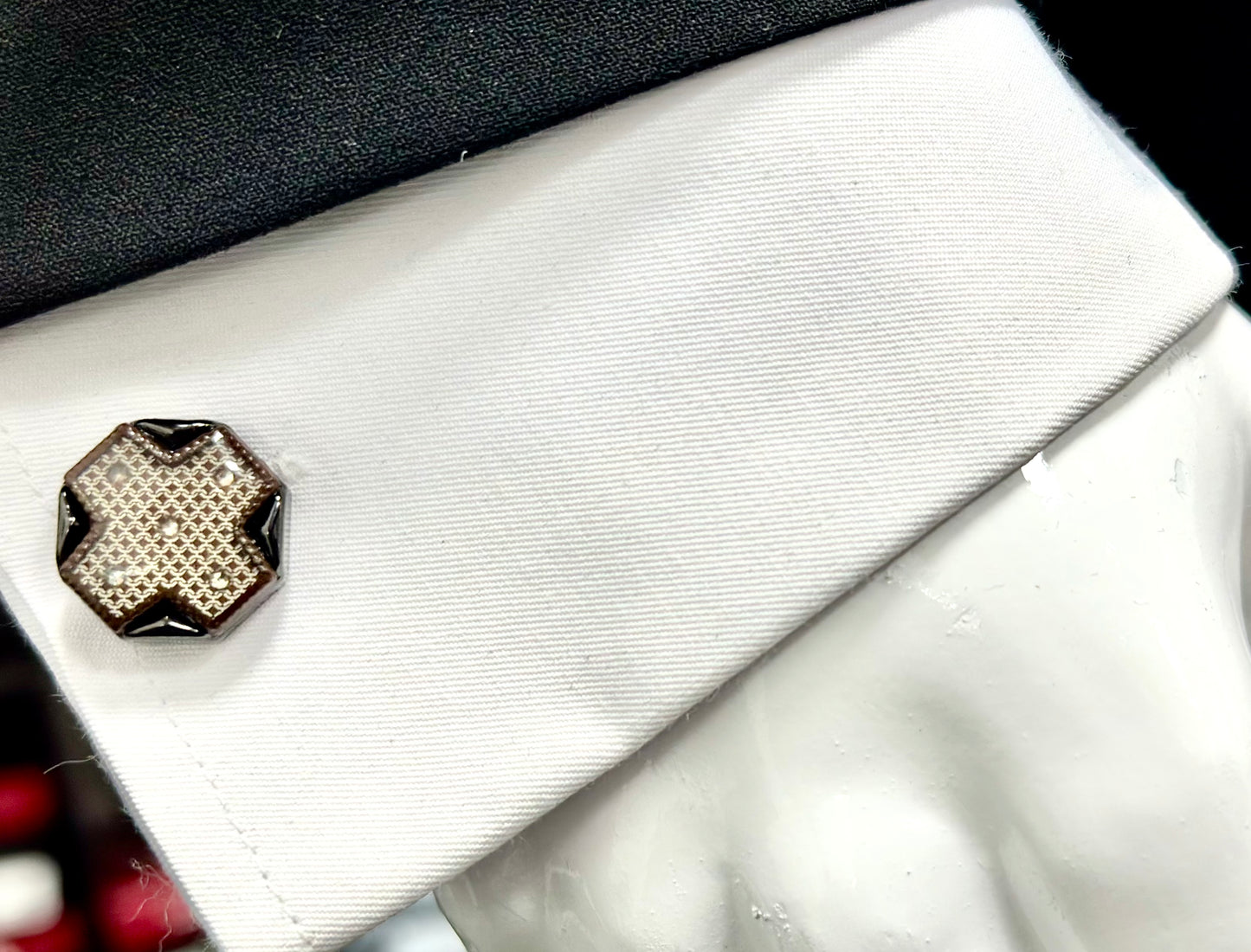 Octagon Crossed Istanbul Fashion Cufflinks - Chrome with Black Details - 6