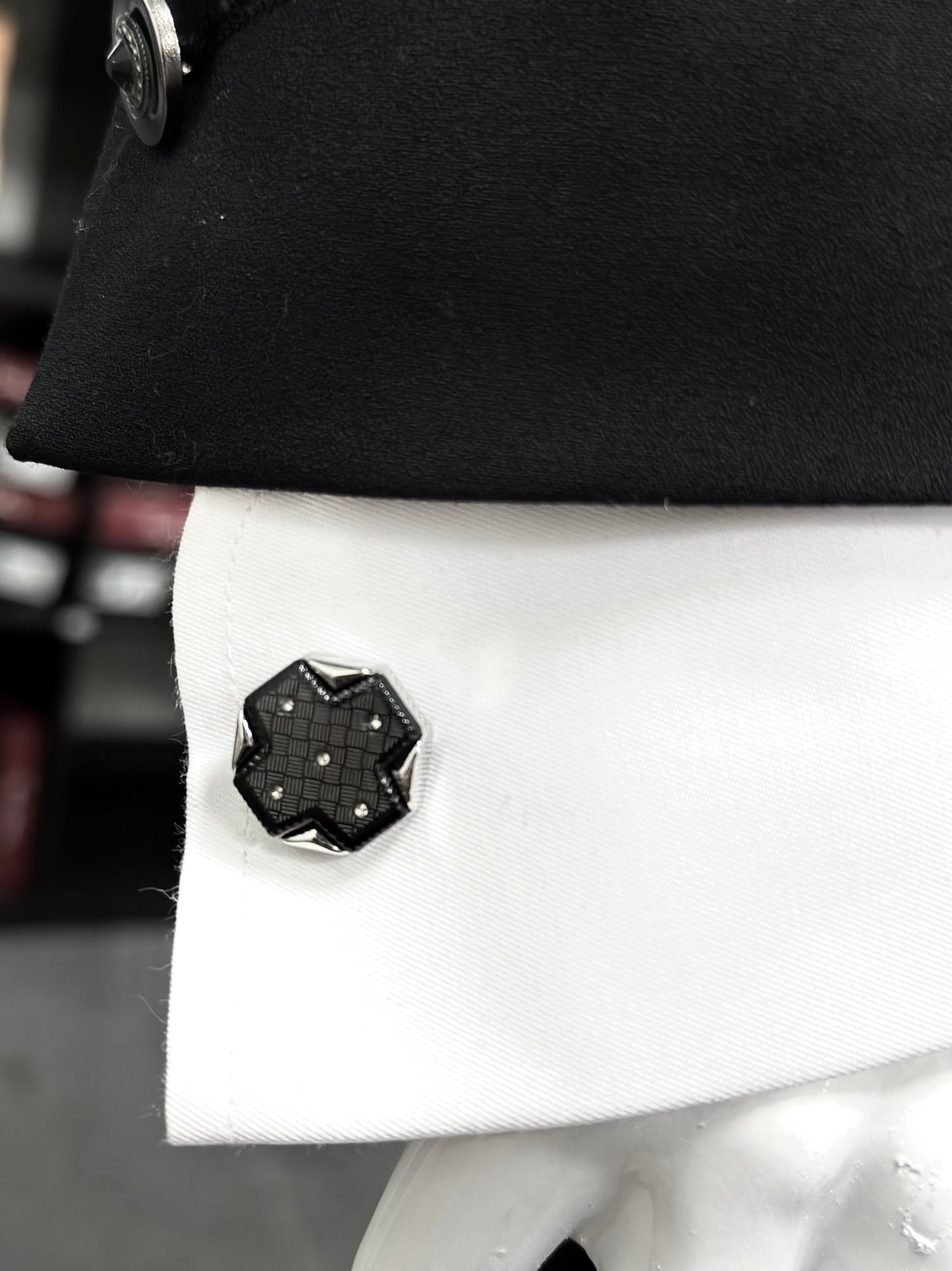 Octagon Crossed Istanbul Fashion Cufflinks - Silver with Black Details -9