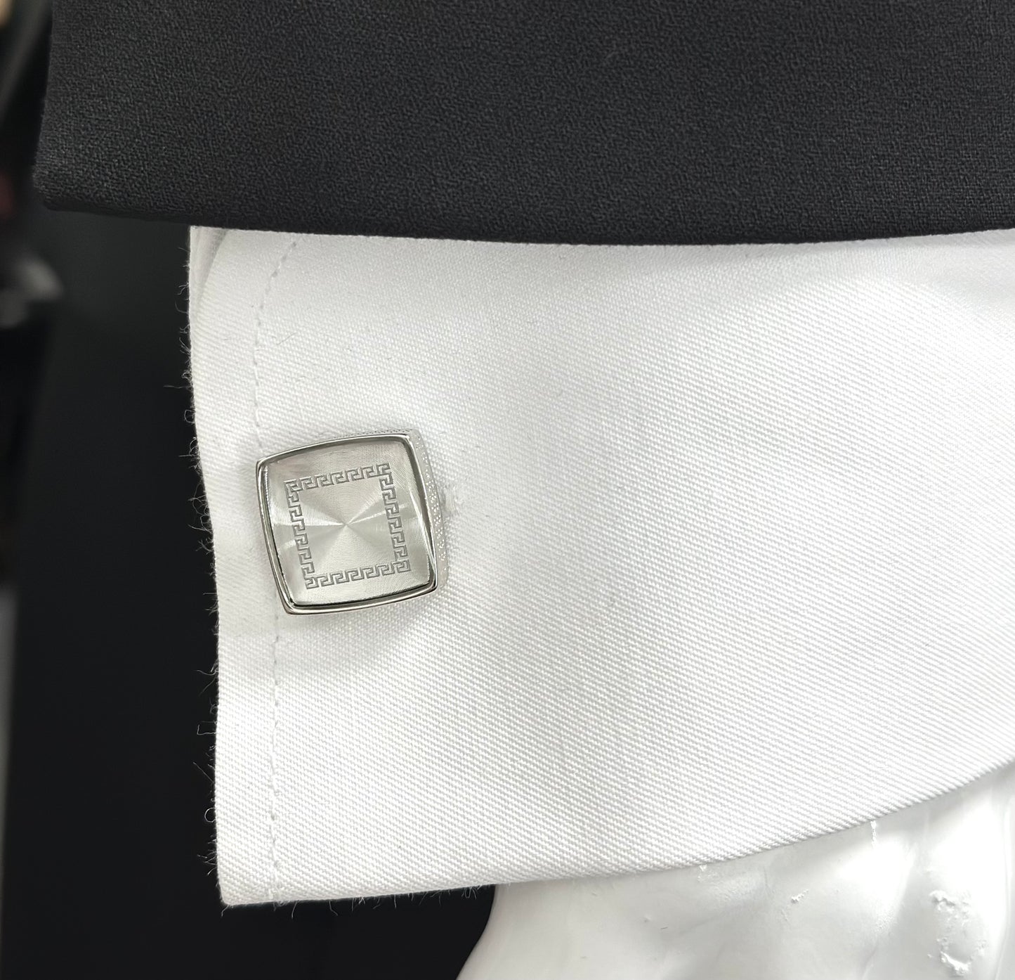 Square Istanbul Fashion Cufflinks - Silver with Crystals Details - 10