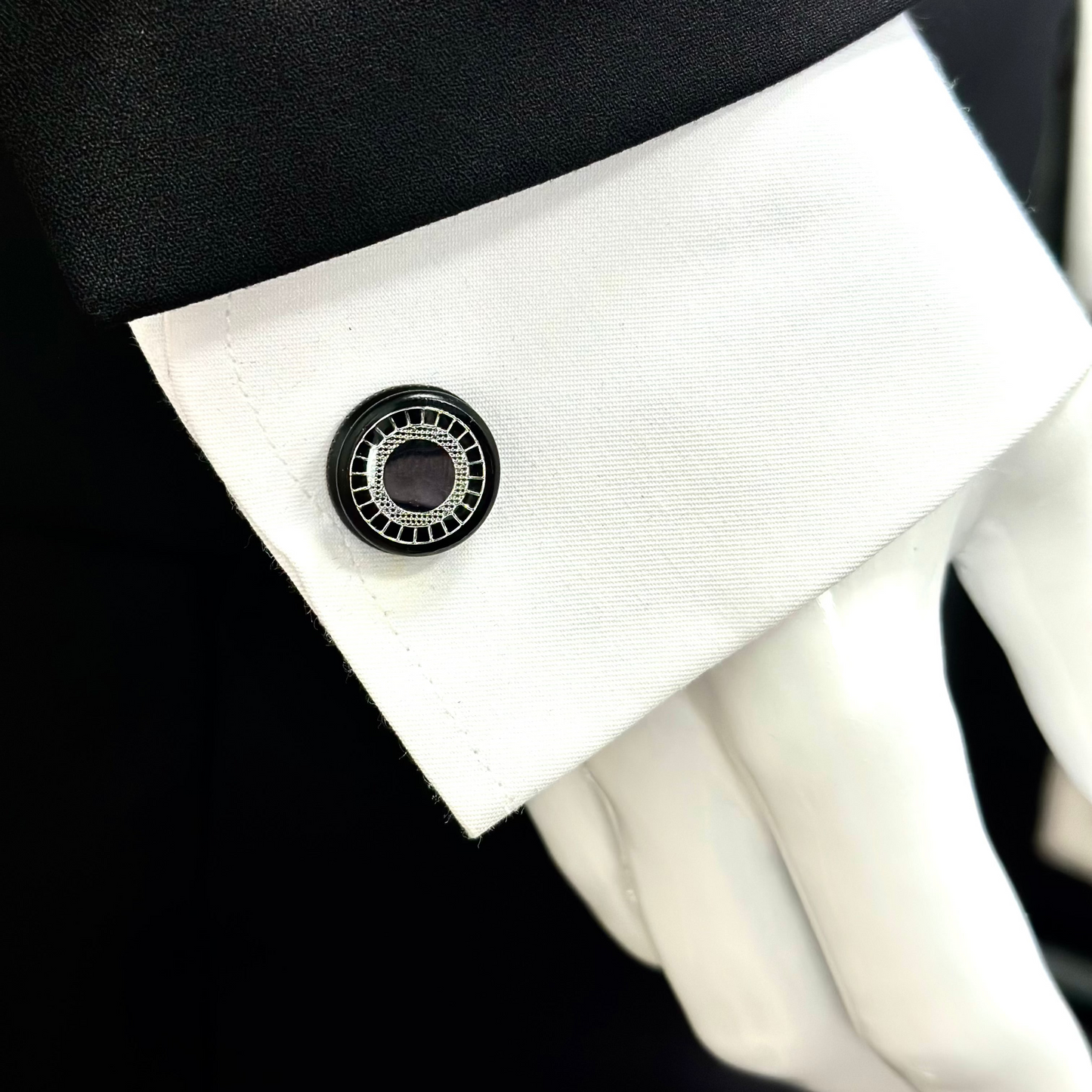 Round Istanbul Fashion Cufflinks -Black on Black and Silver Details - 14