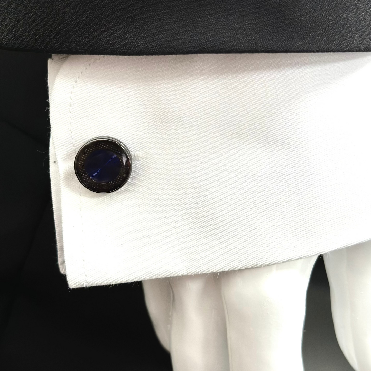 Elegantly Round Istanbul Fashion Cufflinks Detailed with Chrome and Navy Blue Interior - 19