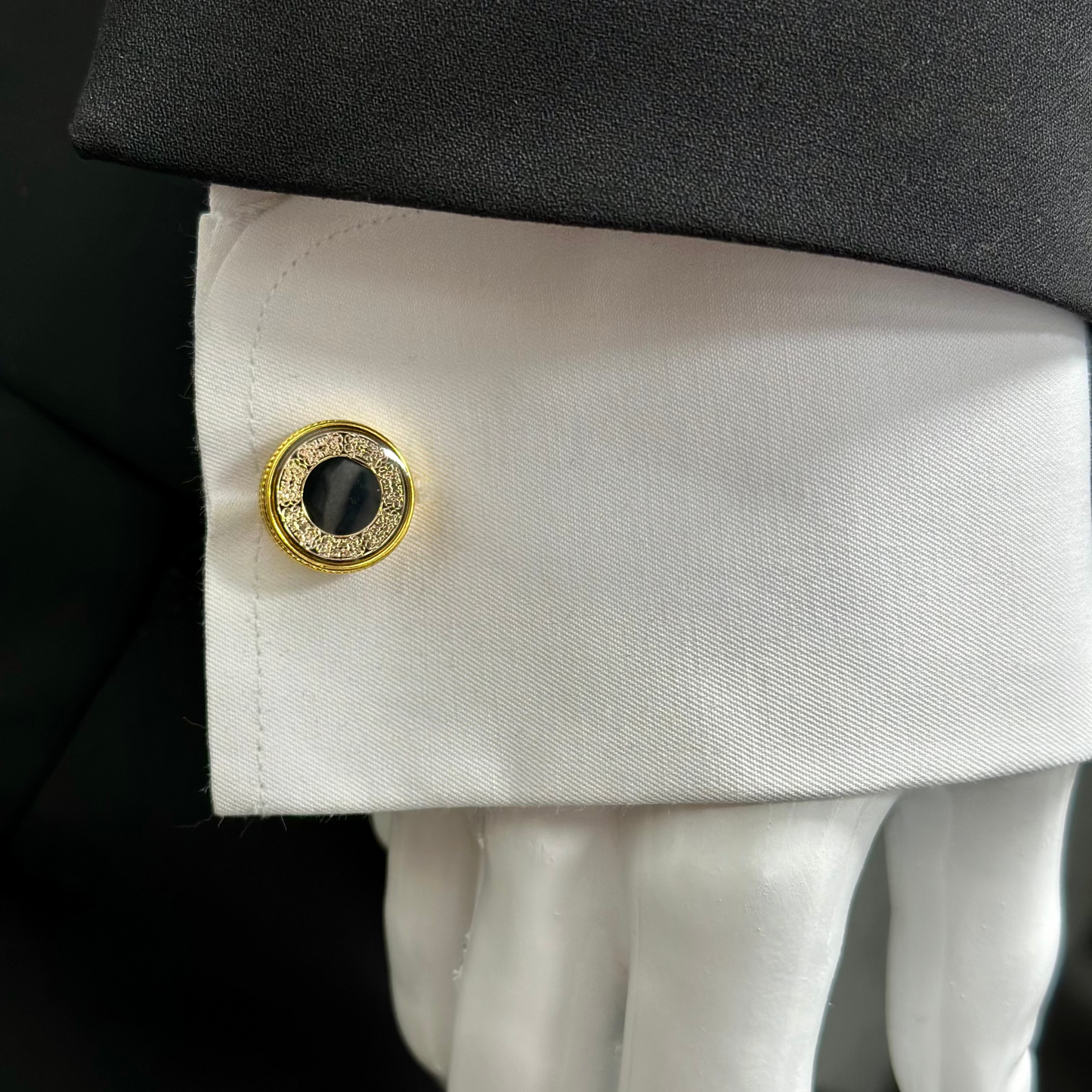 Luxury Round Istanbul Fashion Cufflinks Detailed Black and Rose Gold- 21