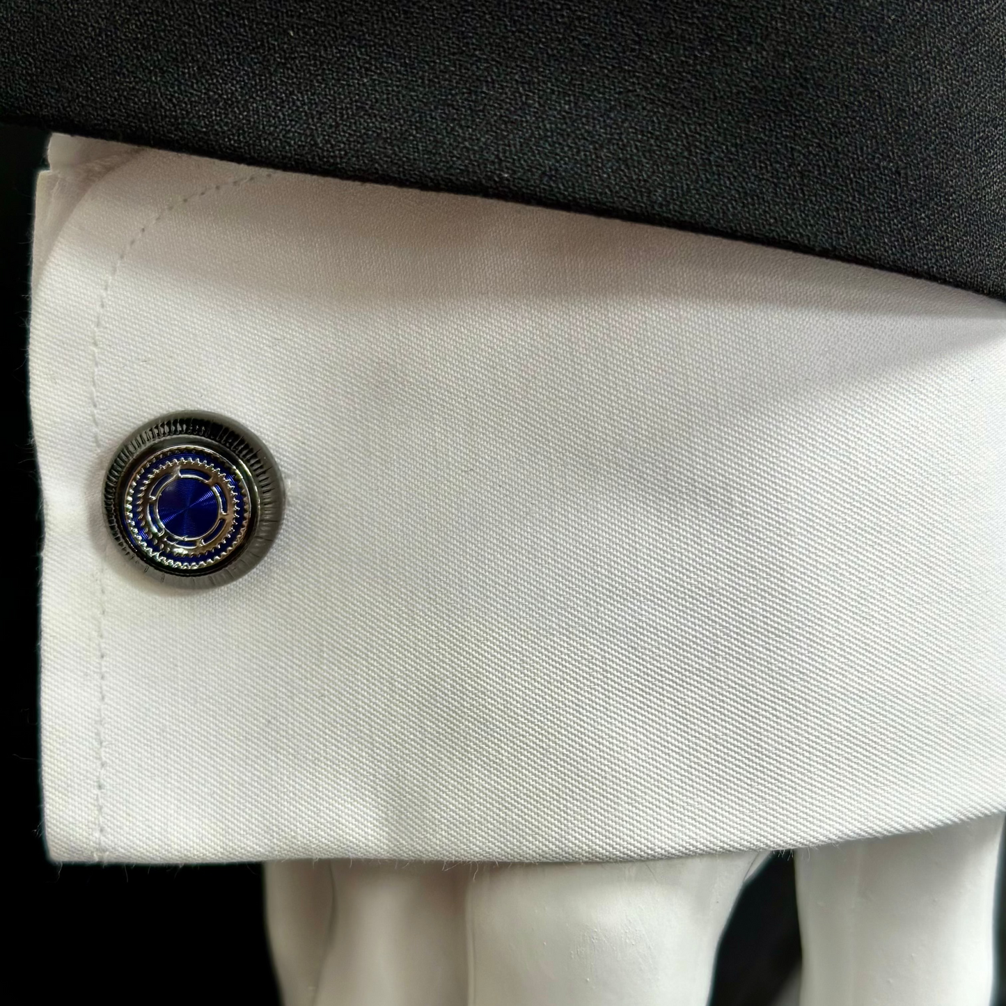 Luxury Round Istanbul Fashion Cufflinks Detailed Black, Silver, and Navy Blue - 22