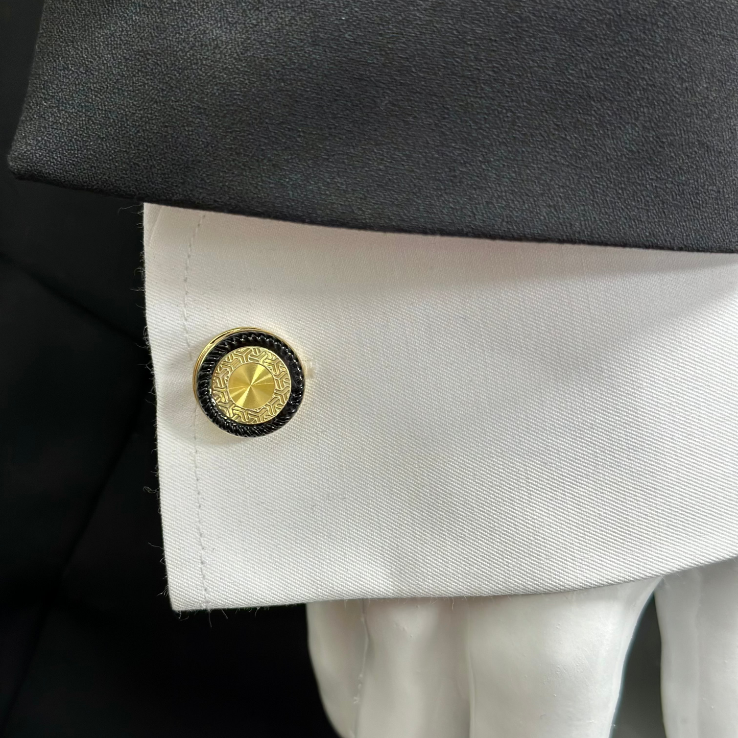 Fashionable Round Istanbul Fashion Cufflinks Detailed Gold and Black Interior- 23