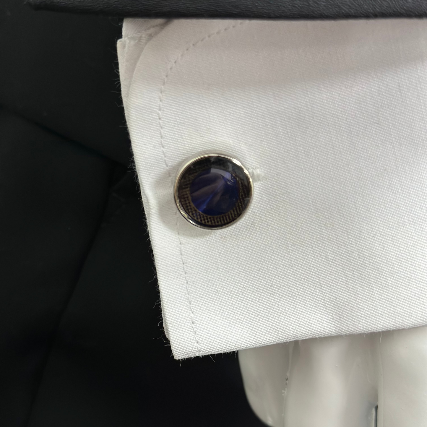 Silver and Blue Shiny Round Round Istanbul Fashion Cufflinks - 28