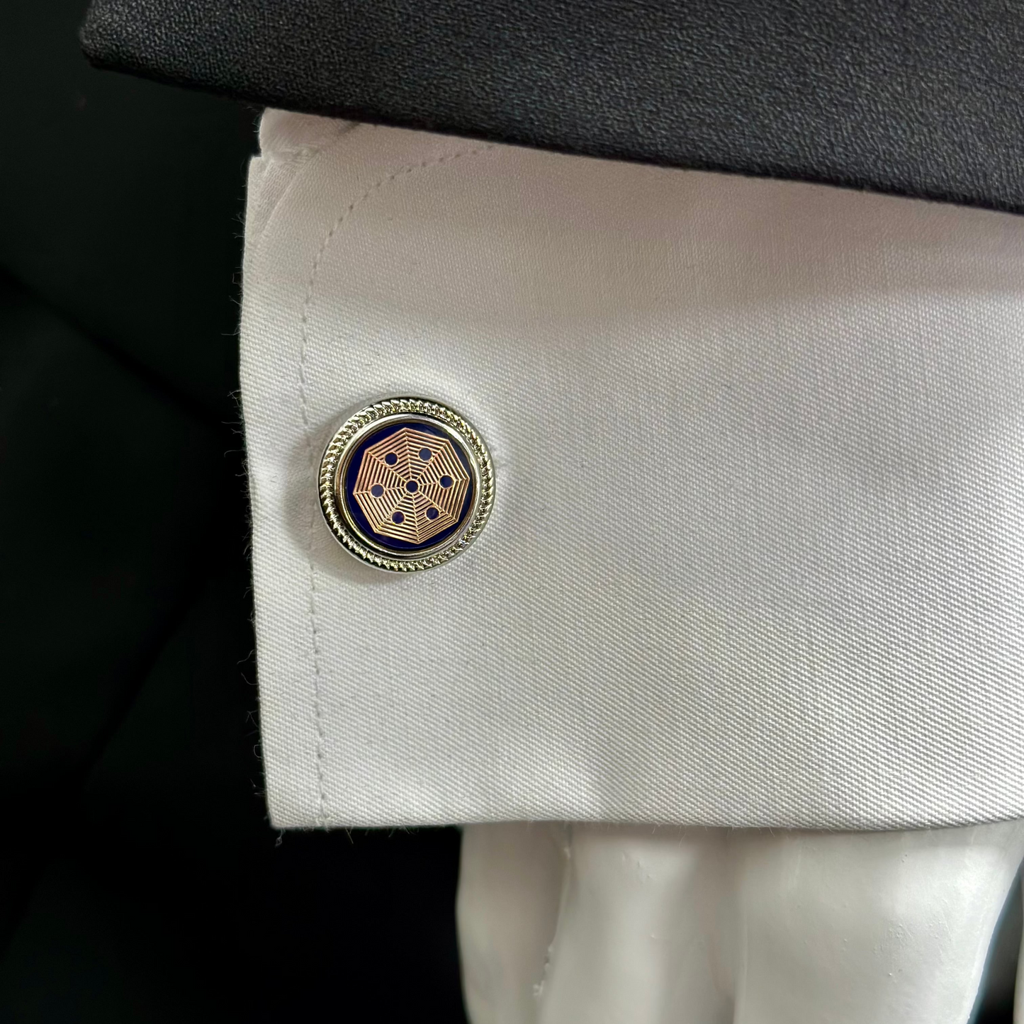 Shiny Round Round Istanbul Fashion Cufflinks with Silver, Blue, and Light Gold - 29