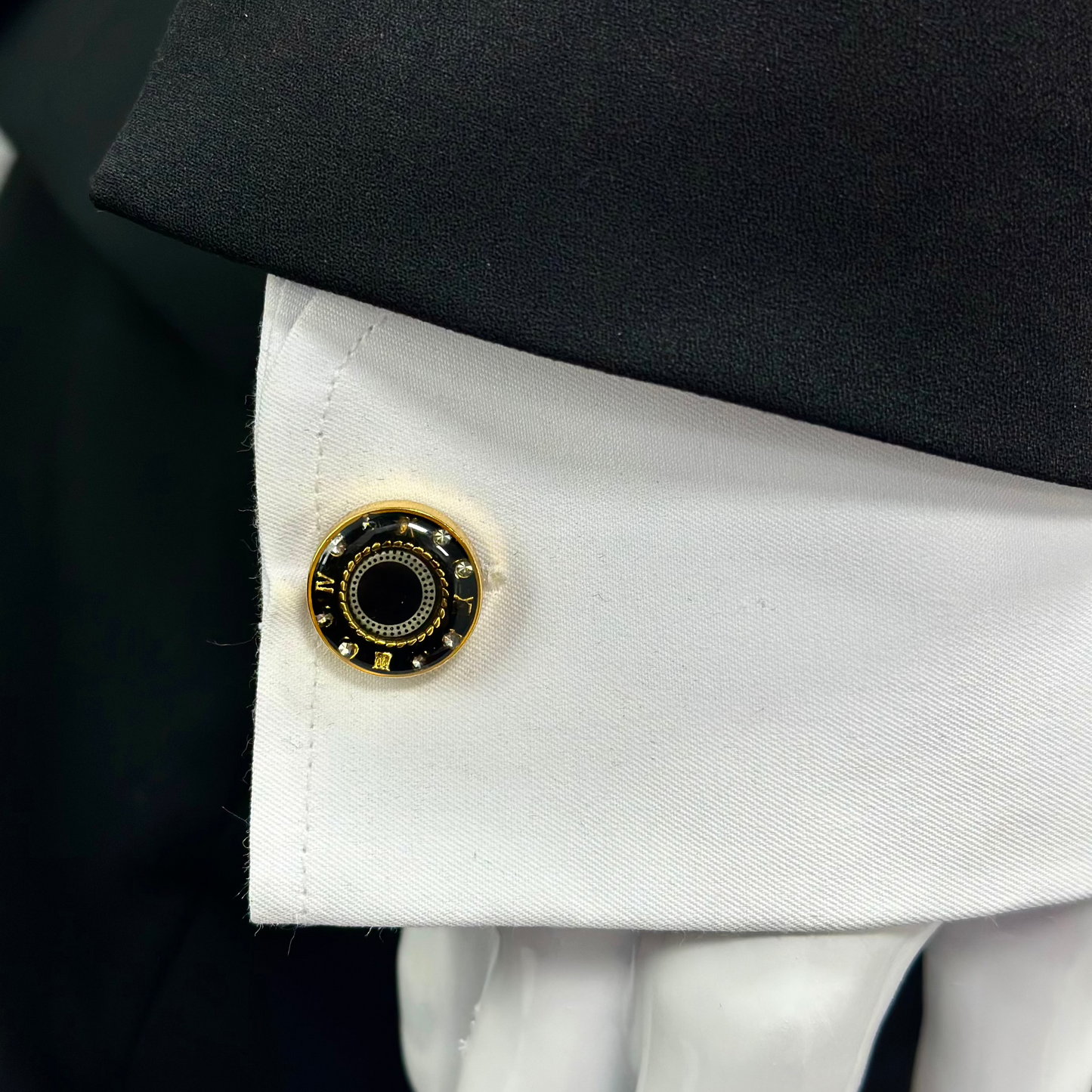 Gold Black Round Round Istanbul Fashion Cufflinks Detailed with Black, Shiny Silver and Gold - 32