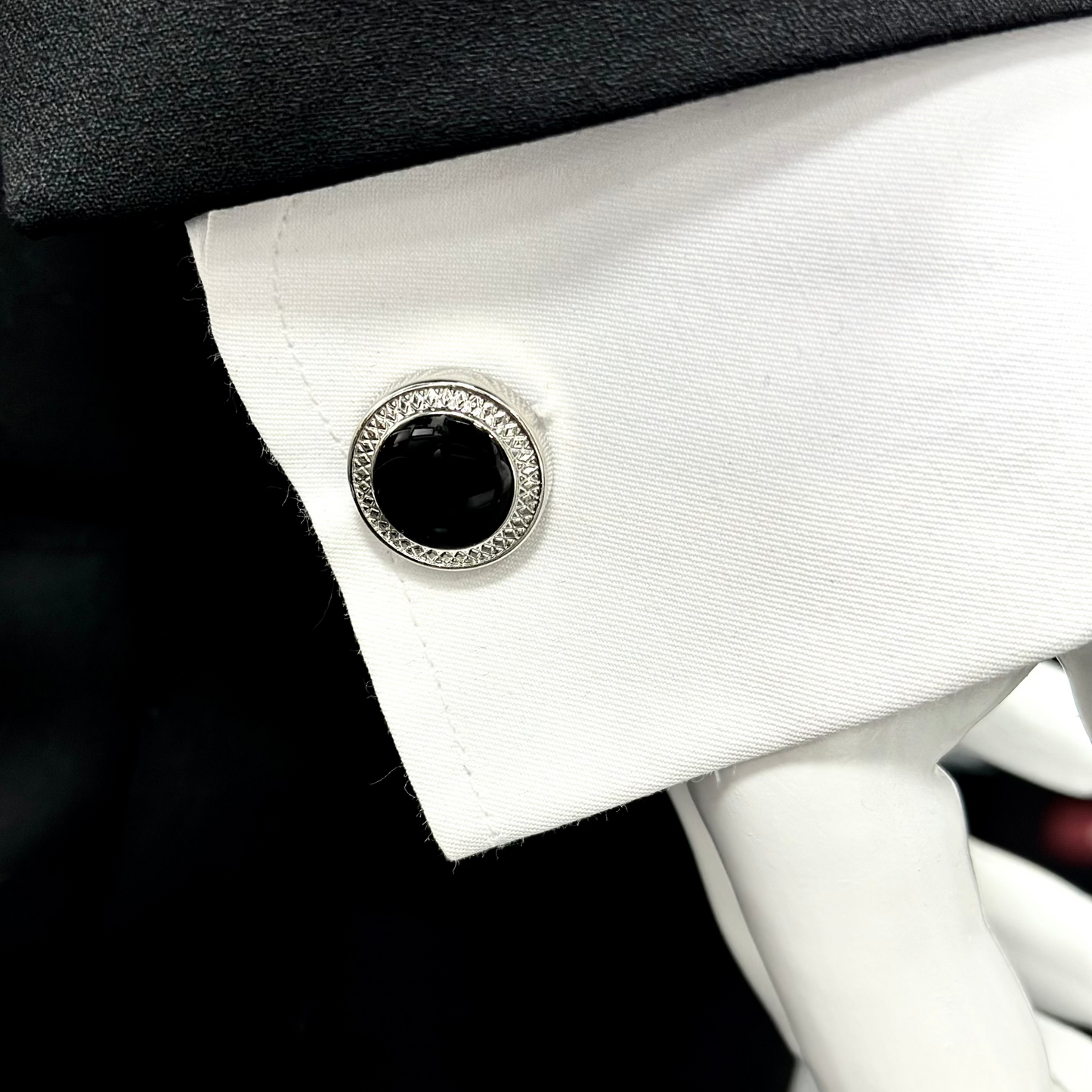 Silver Black Round Istanbul Fashion Cufflinks Detailed with, Shiny Silver 34