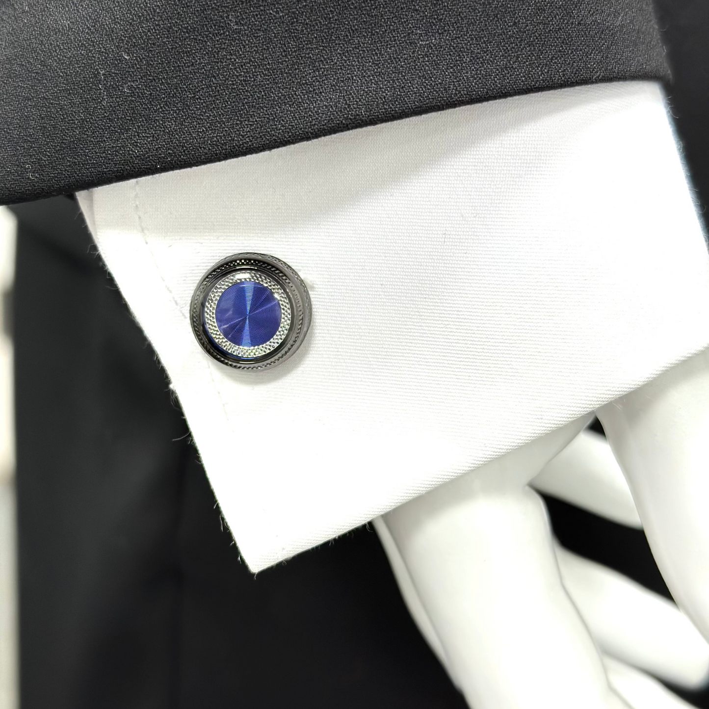 Chrome with Silver and Blue Interior - Istanbul Fashion Cufflinks - 44