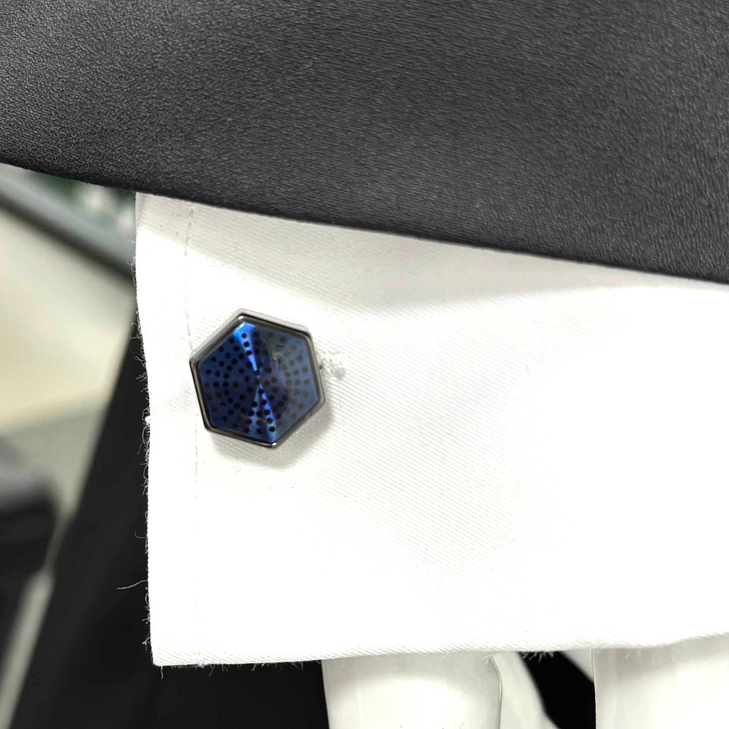 Uniquely Shaped Chrome and Navy Blue Interior - Istanbul Fashion Cufflinks - 51