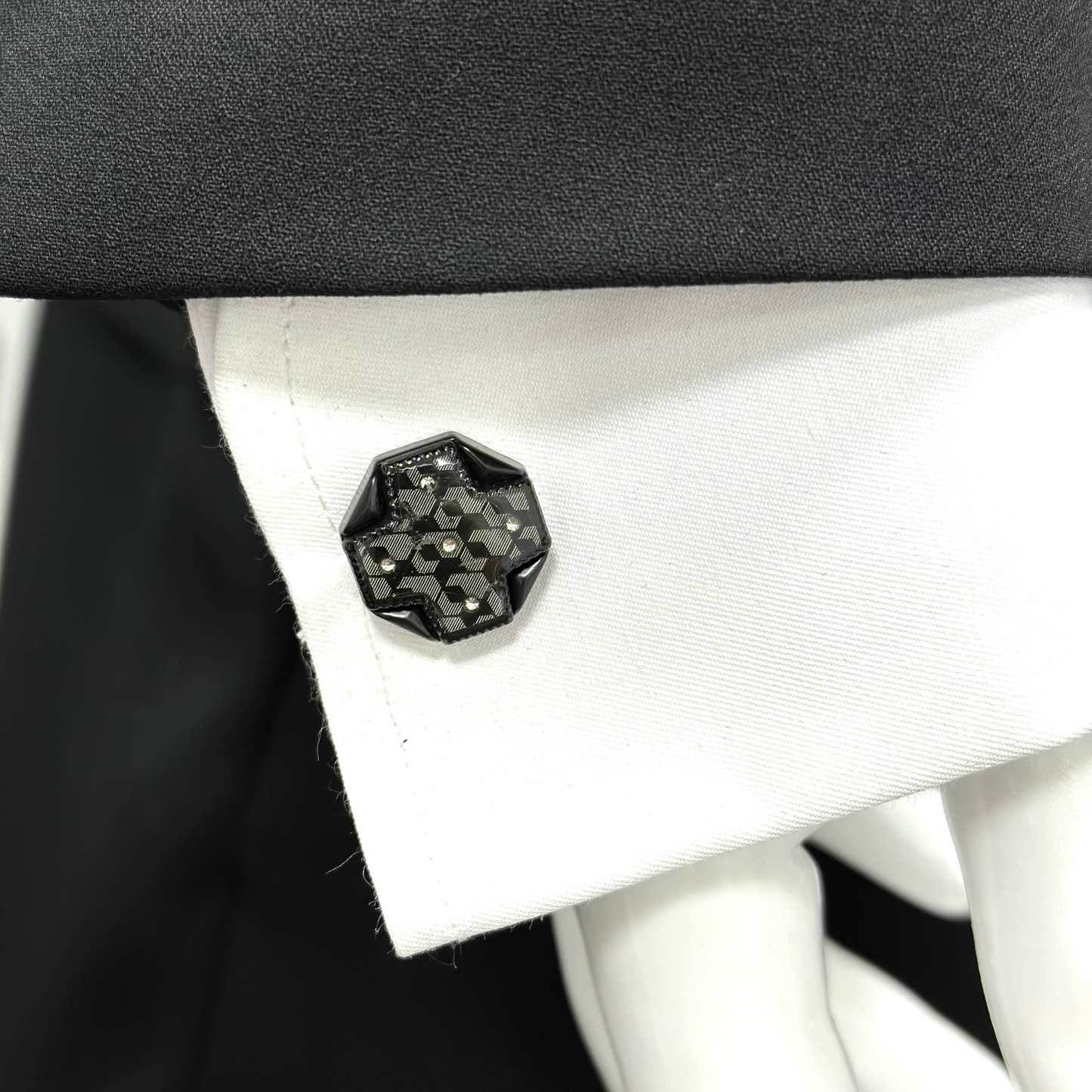 Black on Black Detailed with Crystals - Istanbul Fashion Cufflinks - 54