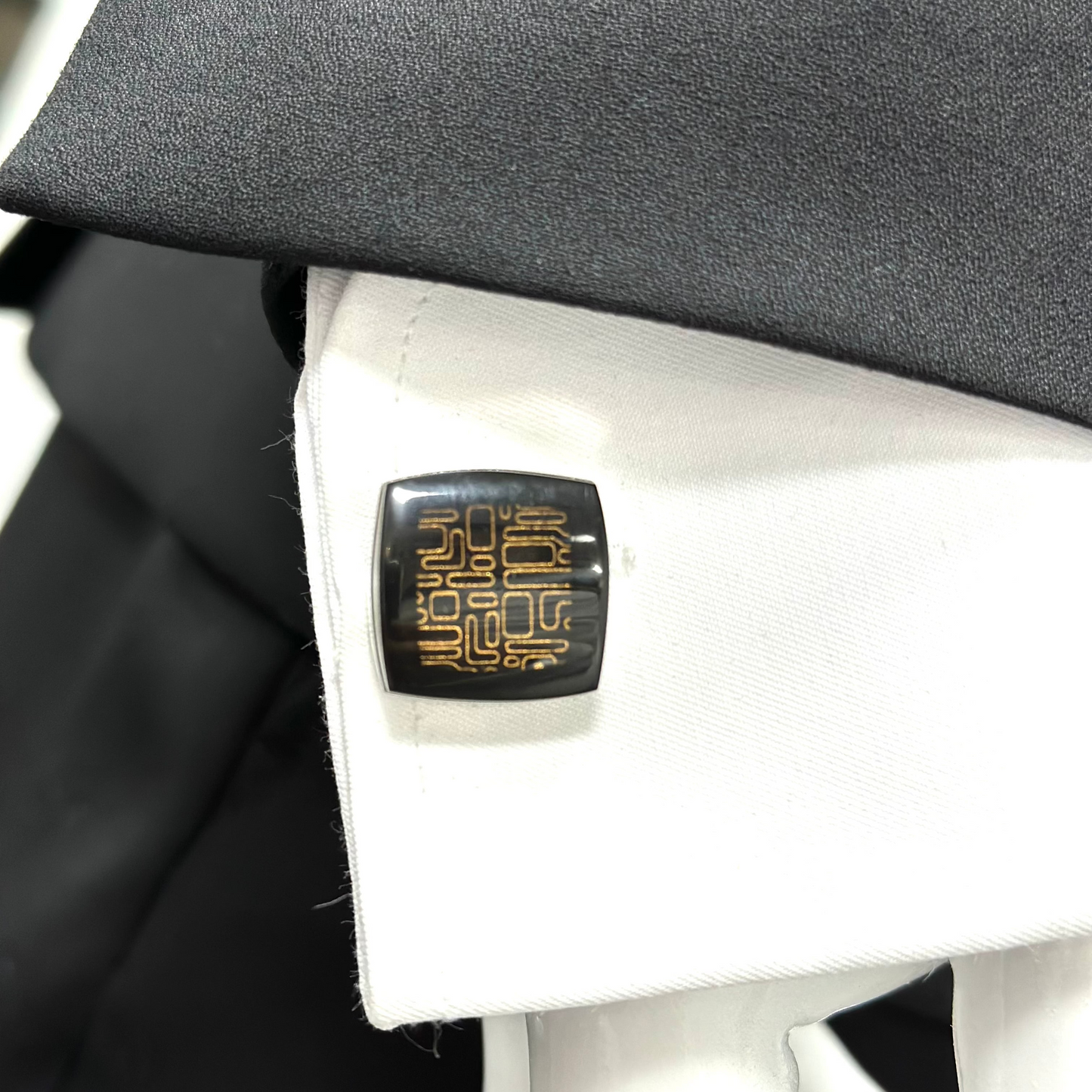 Squared Black Glass Looking on Gold Lines - Istanbul Fashion Cufflinks - 55