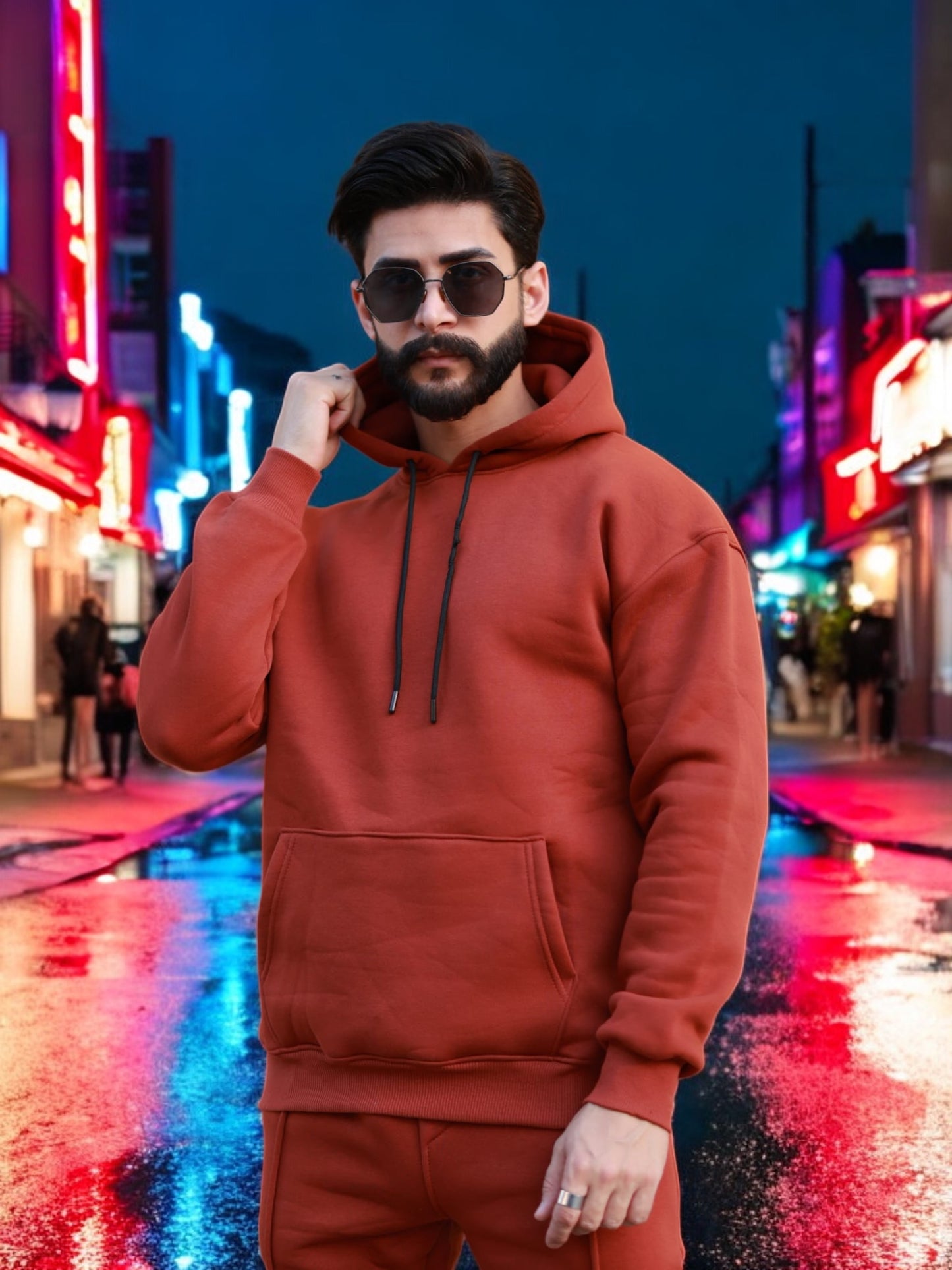Two-Pieces Set Fire Orange Hoodie and Sweatpants
