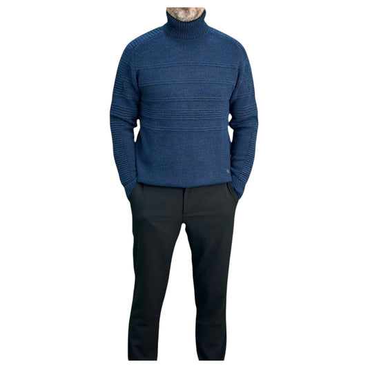 Navy Blue   Men's Chunky Turtleneck Sweater -100% Real  Wool