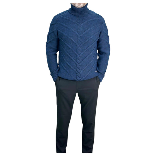 Navy Blue Men's Chunky Turtleneck Sweater -100% Real  Wool