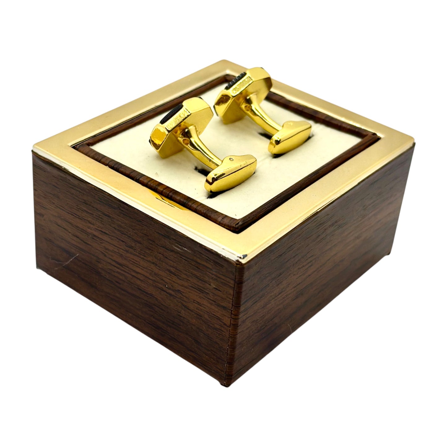 Octagon Crossed Istanbul Fashion Cufflinks - Gold Exterior with Black Details - 3
