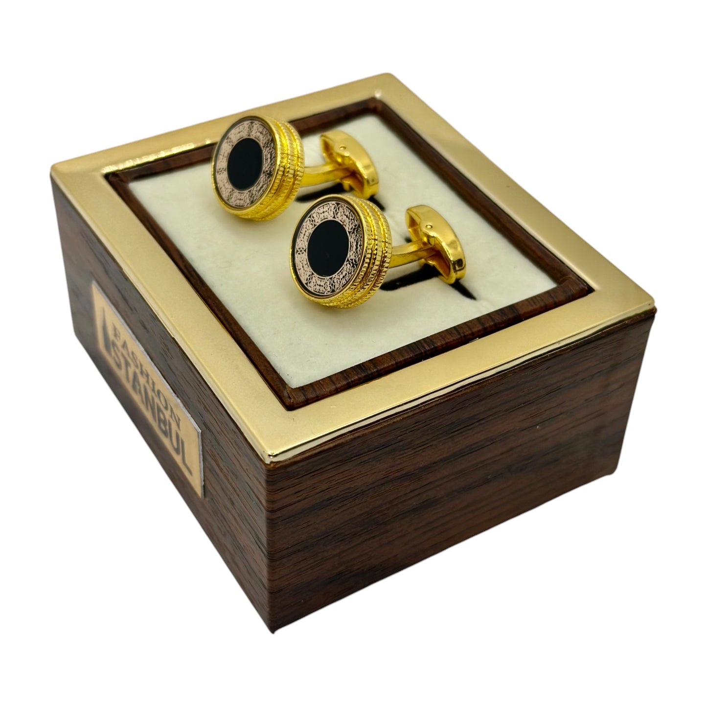 Luxury Round Istanbul Fashion Cufflinks Detailed Black and Rose Gold- 21