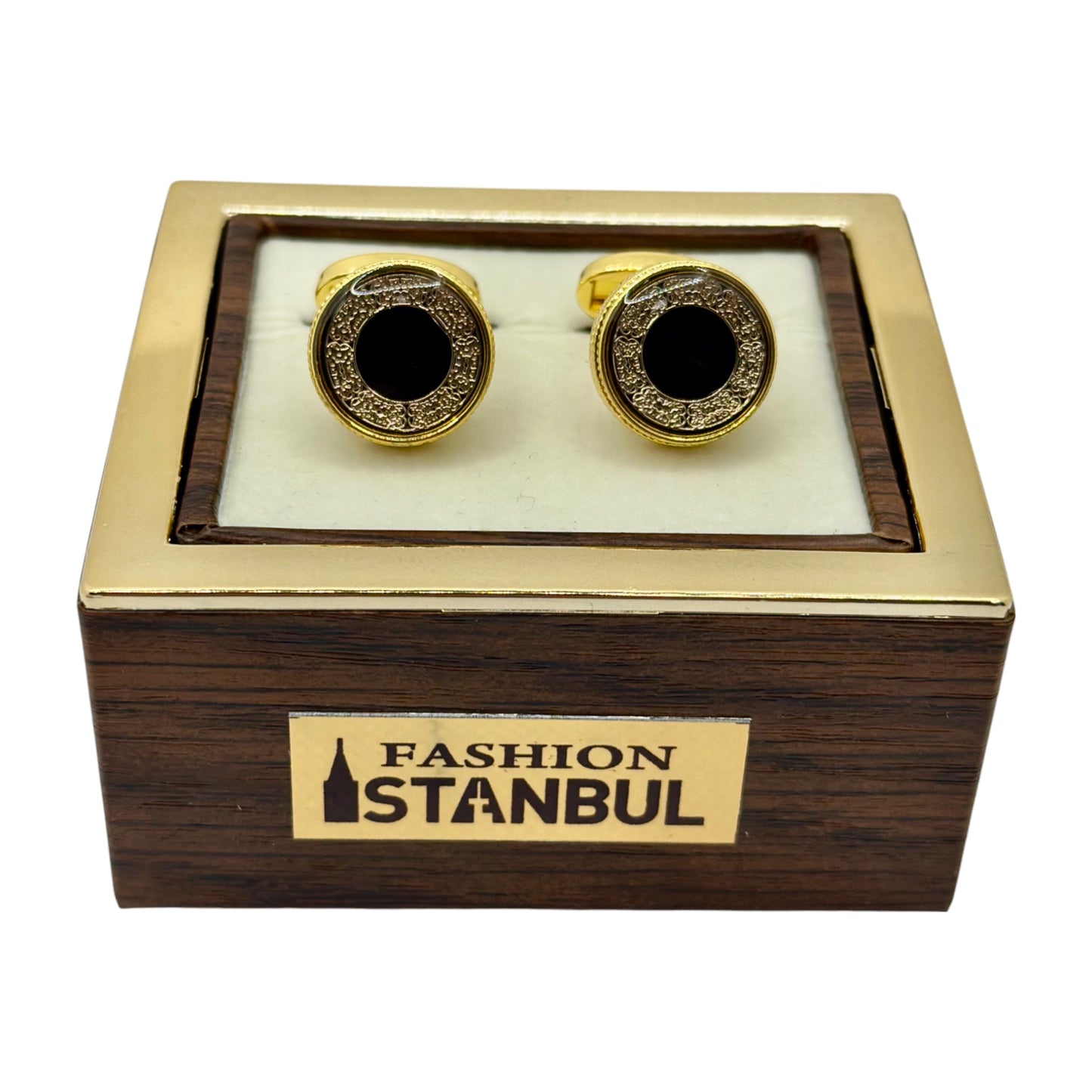 Luxury Round Istanbul Fashion Cufflinks Detailed Black and Rose Gold- 21