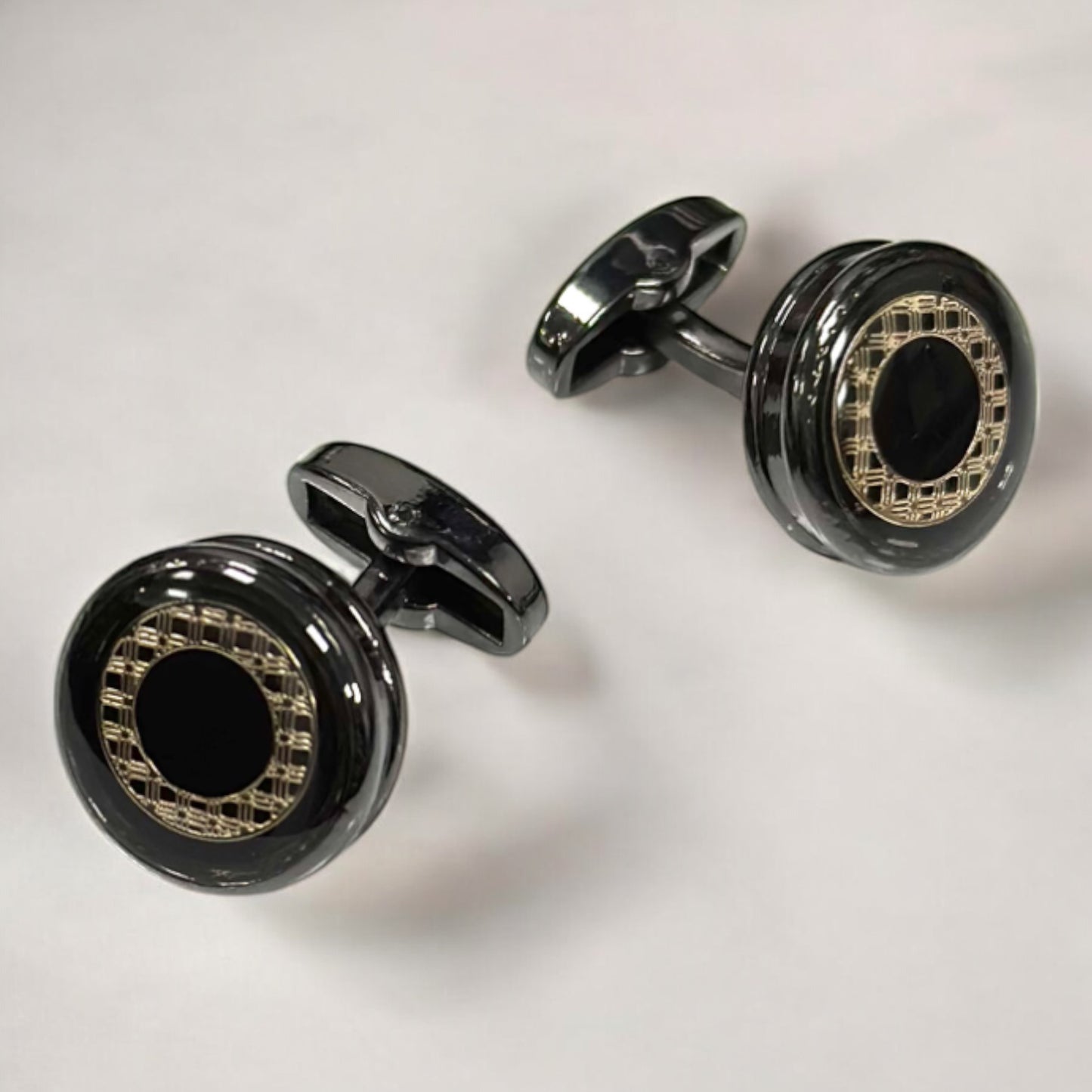 Round Black Exterior and Interior with a Touch of Gold Shimmer - Istanbul Fashion Cufflinks - 62
