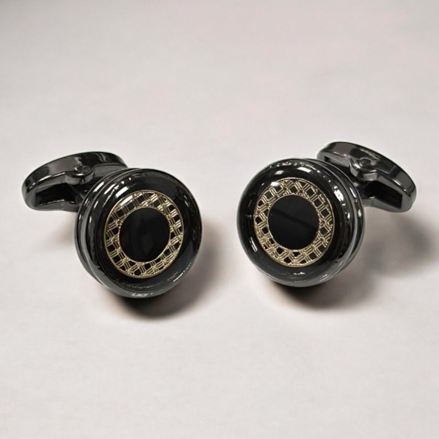 Round Black Exterior and Interior with a Touch of Gold Shimmer - Istanbul Fashion Cufflinks - 62