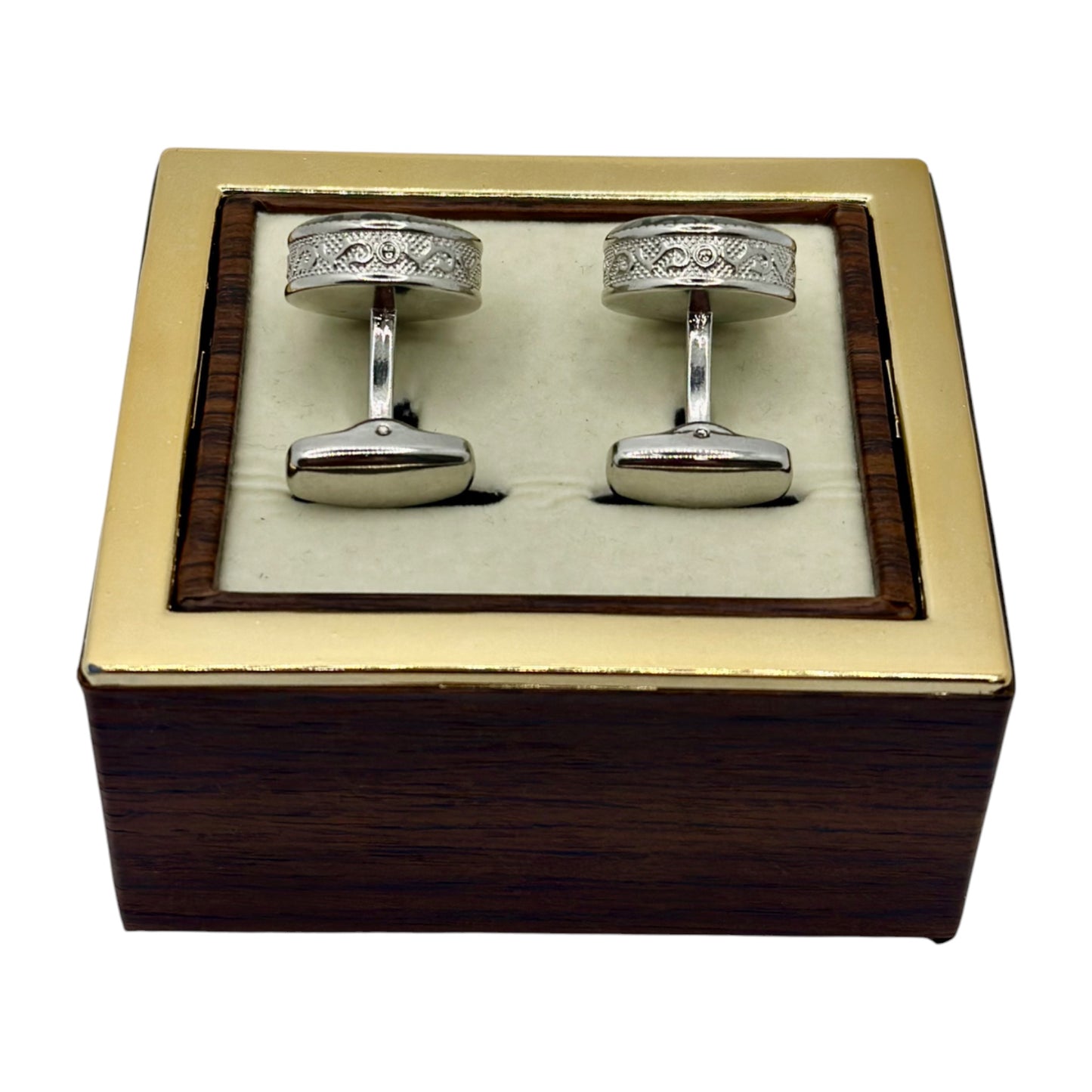 Round Bold Istanbul Fashion Cufflinks - Silver with Black and Dimond Details - 11