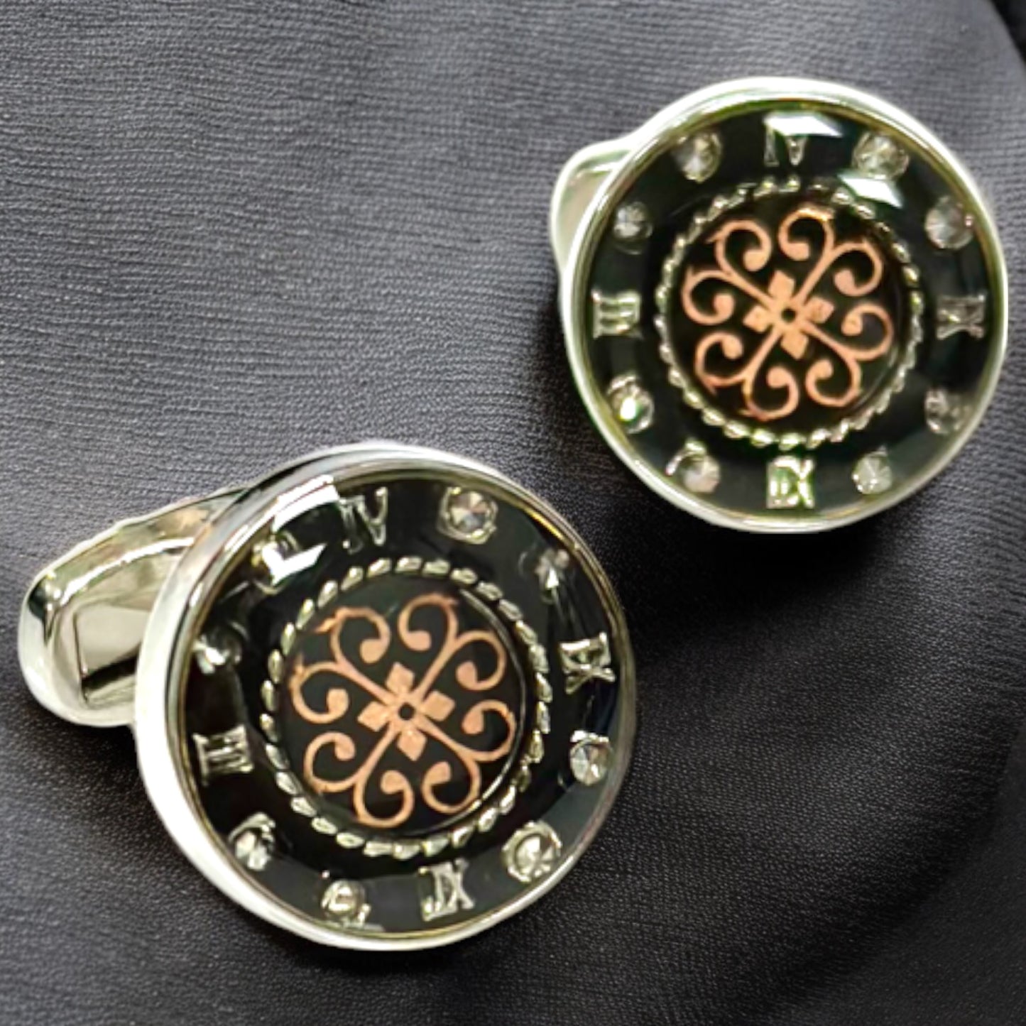 Elegant Mixed Details of Black and Rose Gold on Silver Finish- Istanbul Fashion Cufflinks - 39