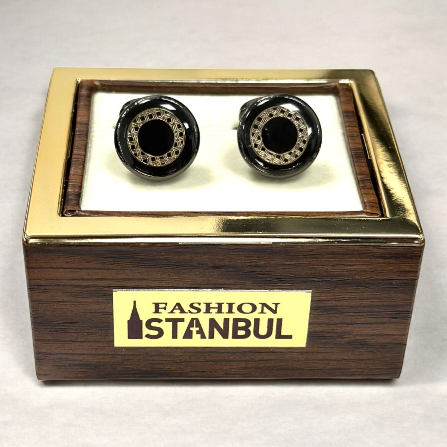 Round Black Exterior and Interior with a Touch of Gold Shimmer - Istanbul Fashion Cufflinks - 62