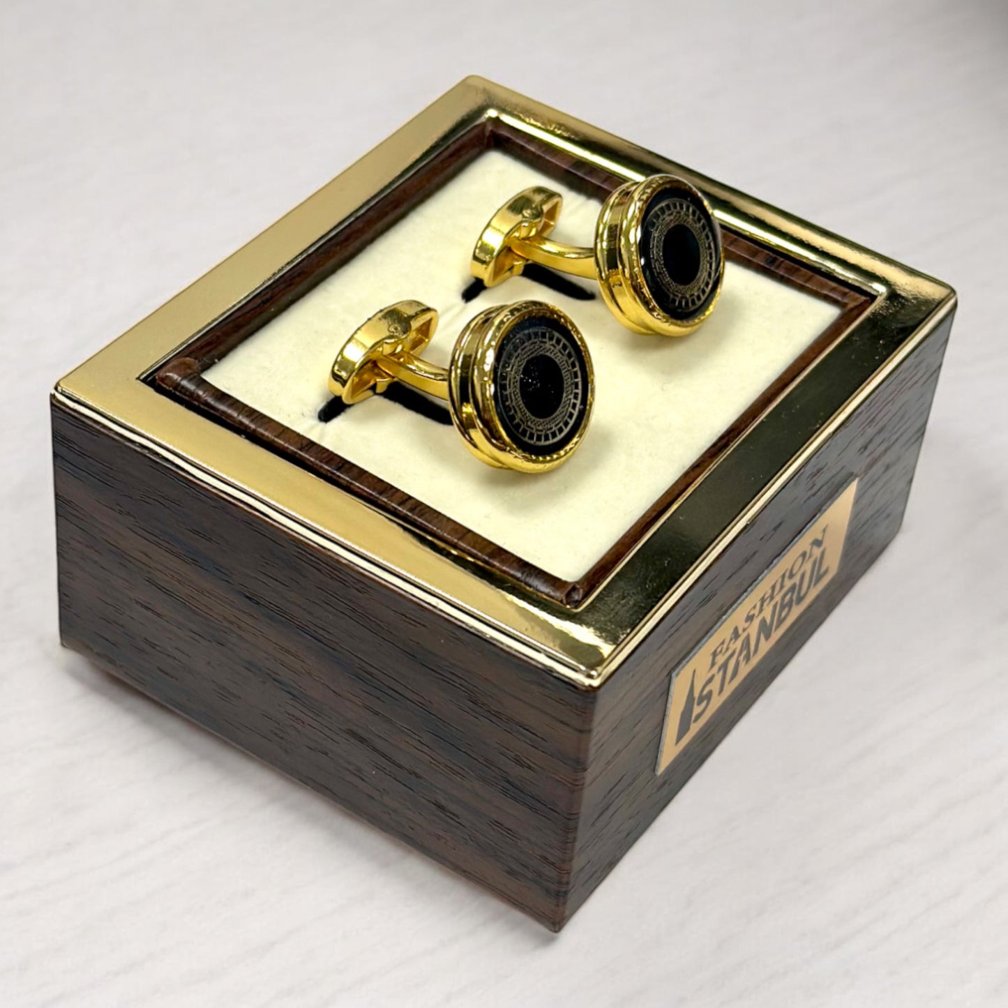 Round Black Contrasted with Gold. Details  - Istanbul Fashion Cufflinks - 64