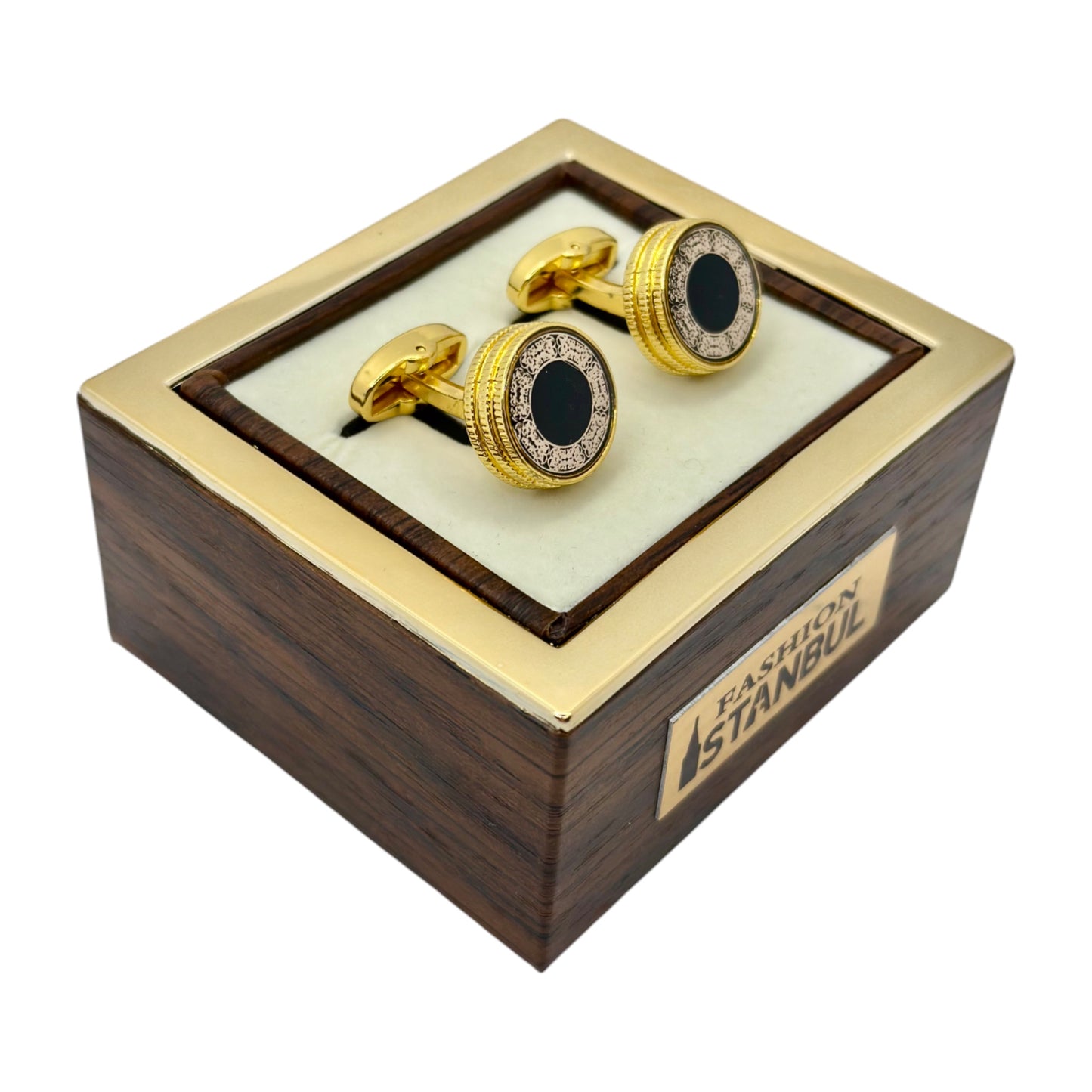 Luxury Round Istanbul Fashion Cufflinks Detailed Black and Rose Gold- 21