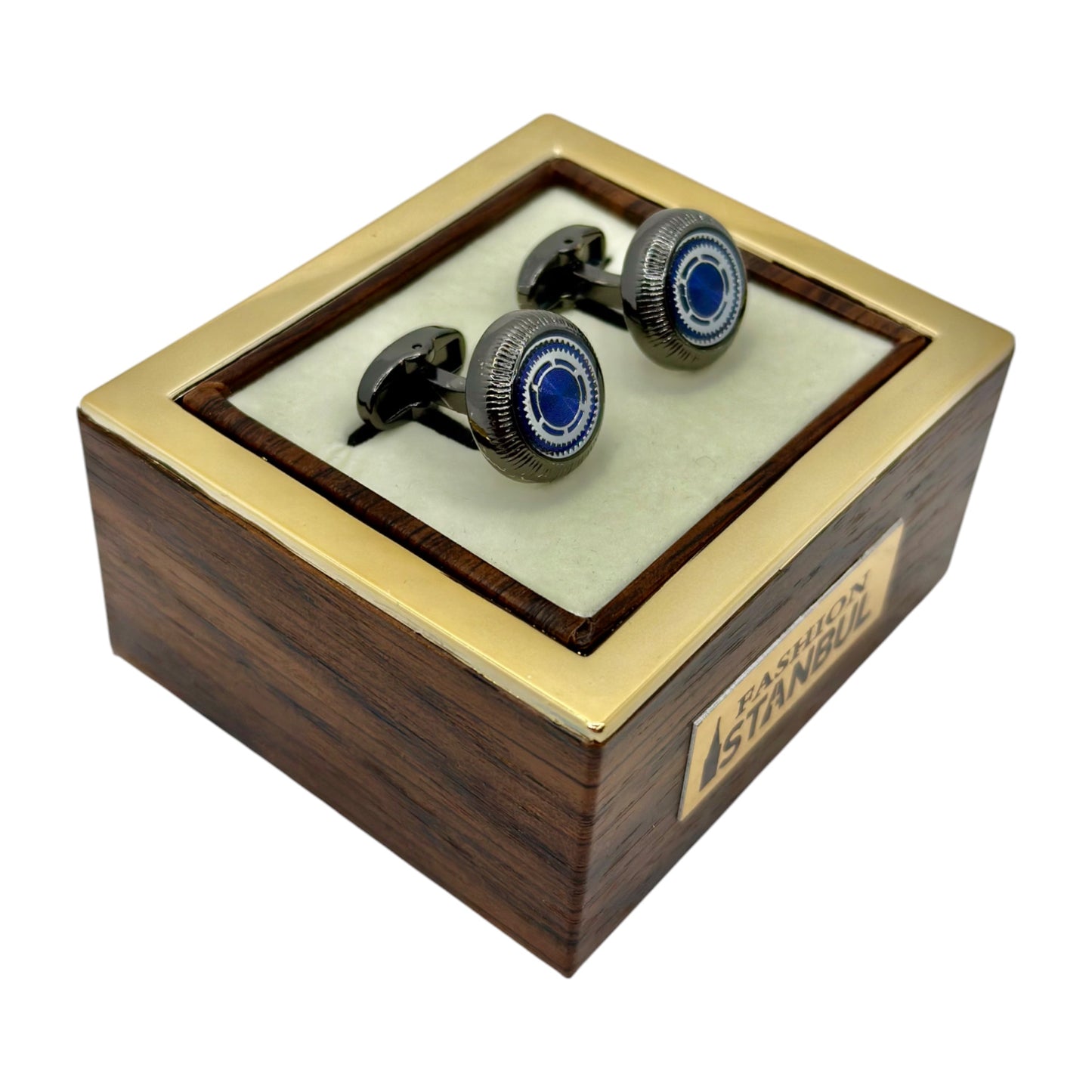 Luxury Round Istanbul Fashion Cufflinks Detailed Black, Silver, and Navy Blue - 22