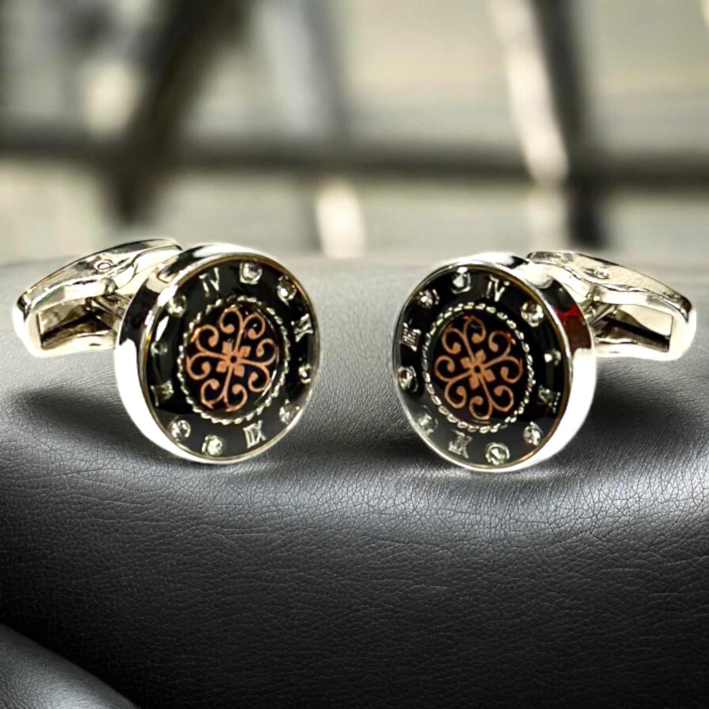 Elegant Mixed Details of Black and Rose Gold on Silver Finish- Istanbul Fashion Cufflinks - 39