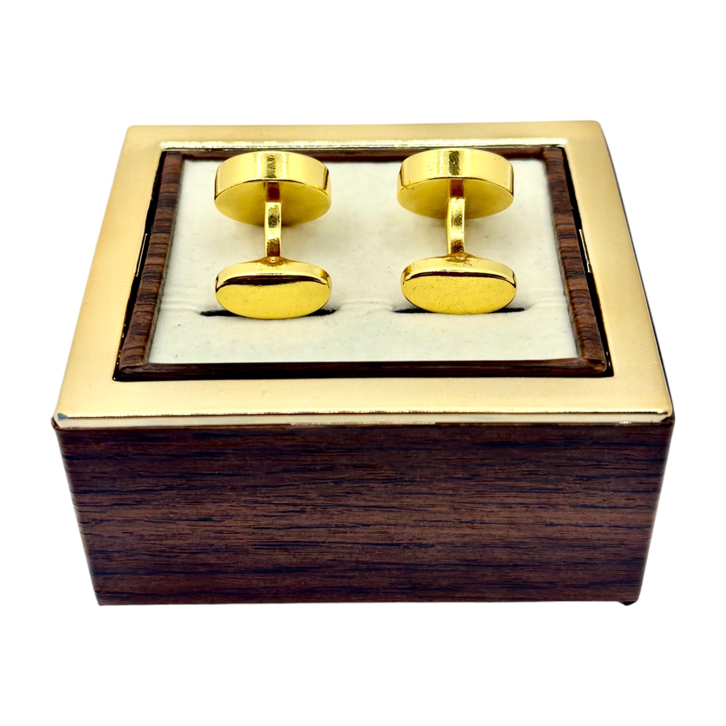 Elegantly Round Istanbul Fashion Cufflinks Detailed Gold with Beige and Silver Interior - 18