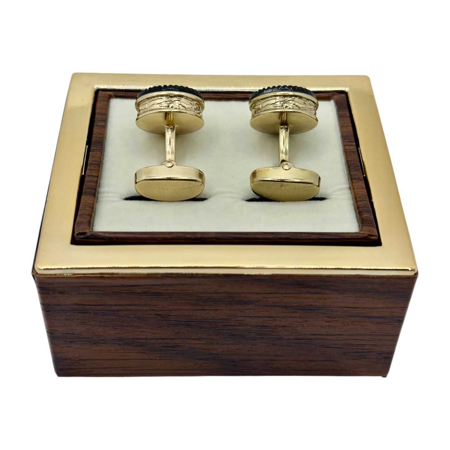 Fashionable Round Istanbul Fashion Cufflinks Detailed Gold and Black Interior- 23