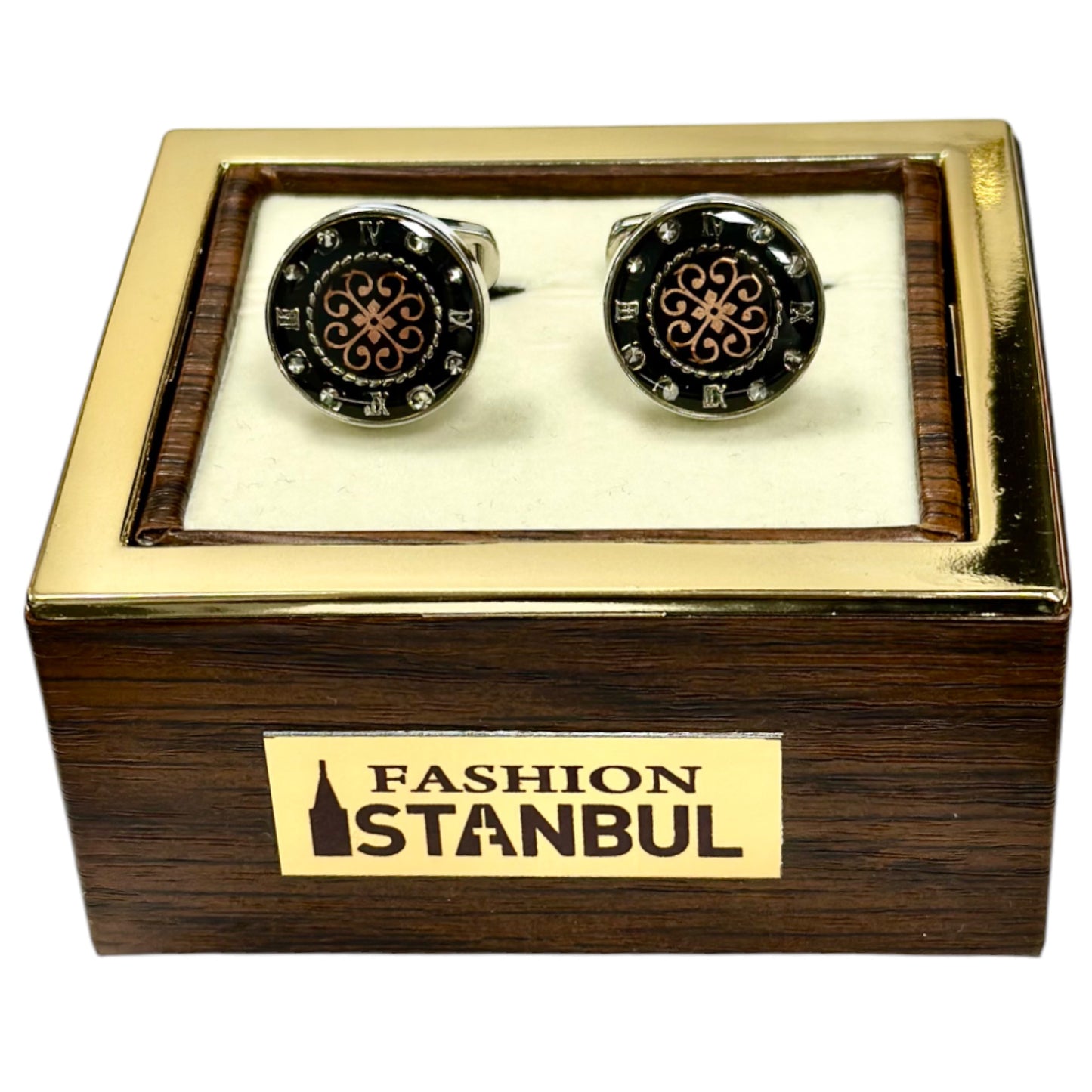 Elegant Mixed Details of Black and Rose Gold on Silver Finish- Istanbul Fashion Cufflinks - 39