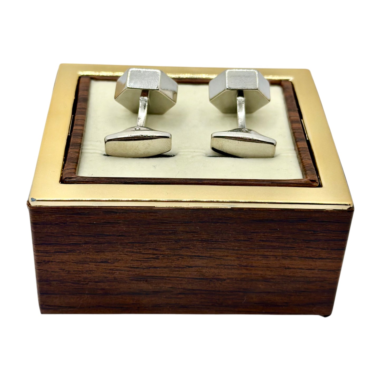 Pentagon Istanbul Fashion Cufflinks - Silver Exterior with Royal Blue and Silver Blend Interior - 5