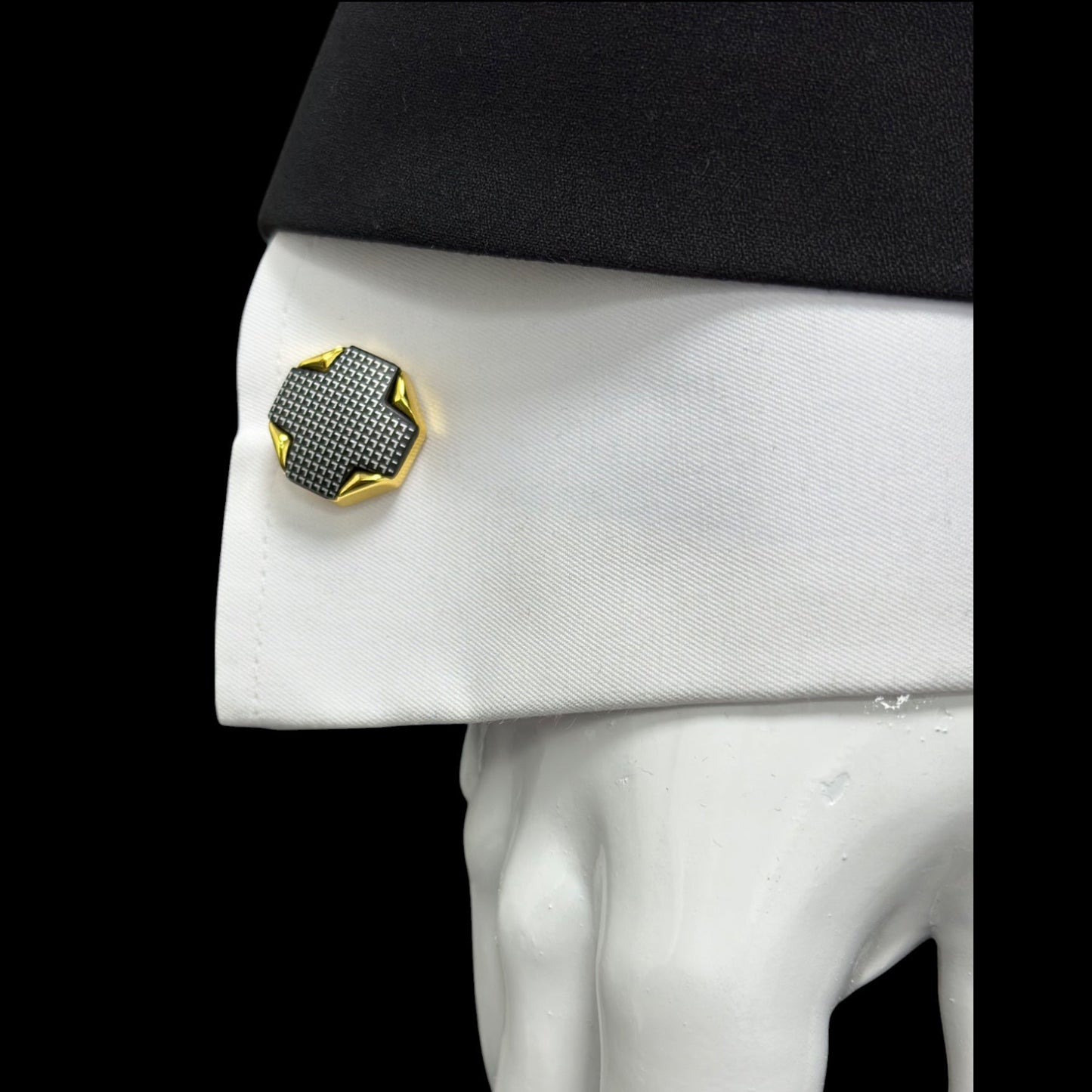 Octagon Crossed Istanbul Fashion Cufflinks - Gold Exterior with Black Details - 3
