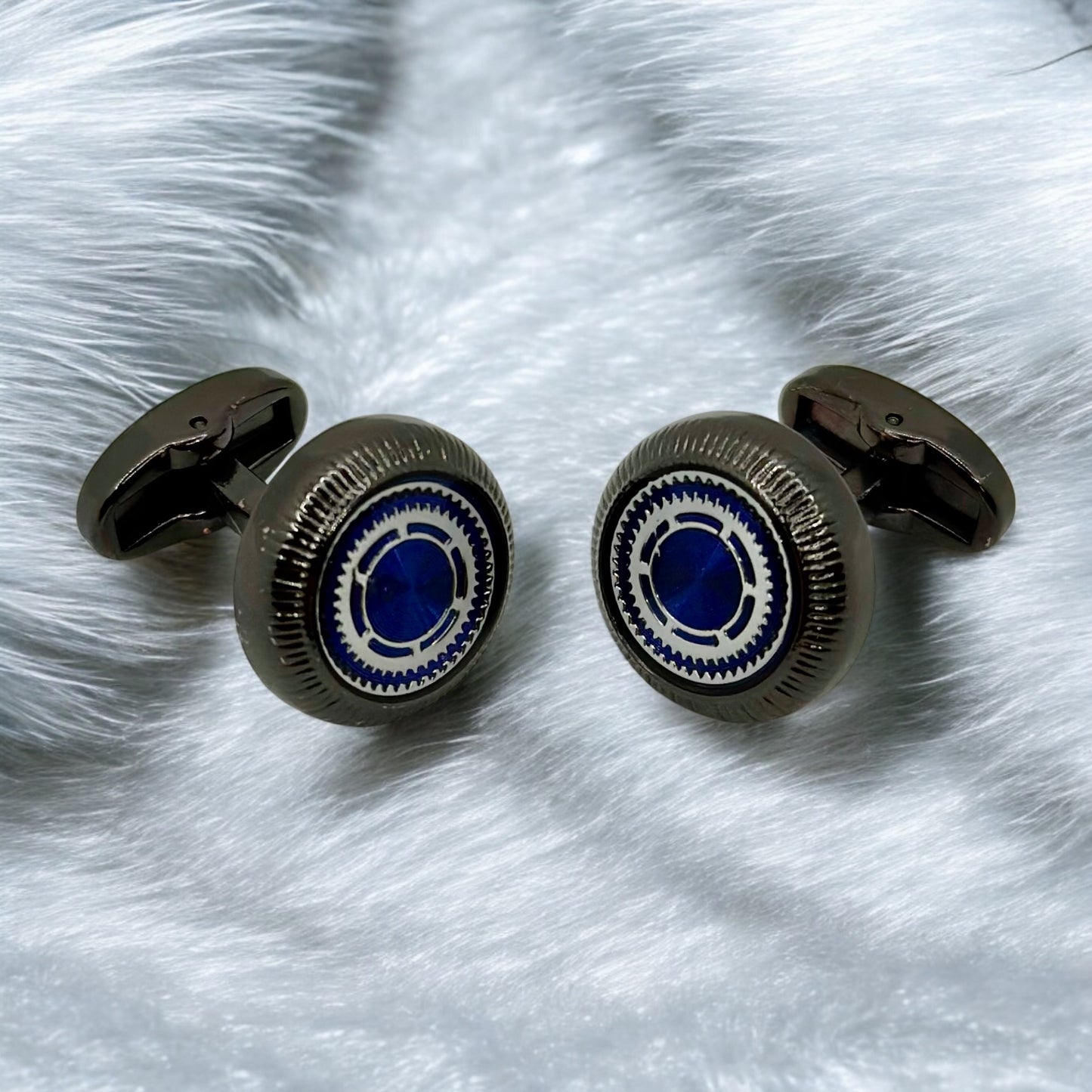 Luxury Round Istanbul Fashion Cufflinks Detailed Black, Silver, and Navy Blue - 22