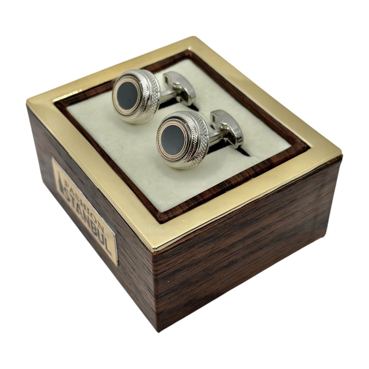 Fashionable Round Istanbul Fashion Cufflinks Detailed with Silver and Black Interior- 24