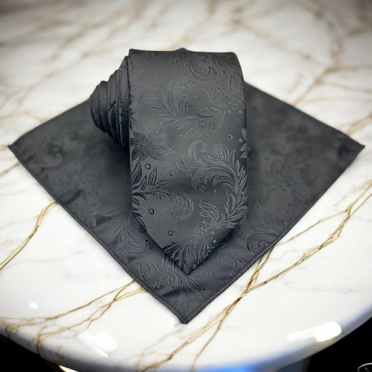 Patterned Black on Black  Shiny Finish- Istanbul Fashion Tie - Classic Wide