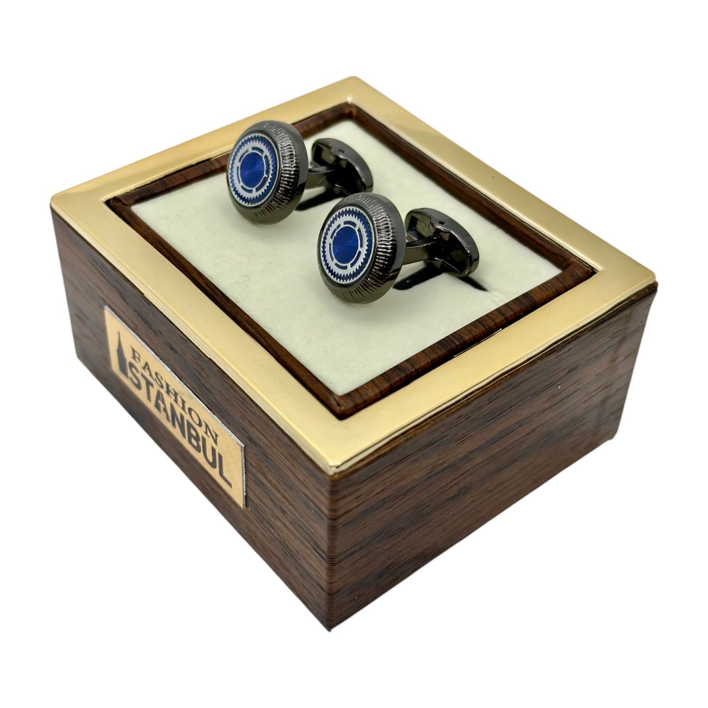 Luxury Round Istanbul Fashion Cufflinks Detailed Black, Silver, and Navy Blue - 22