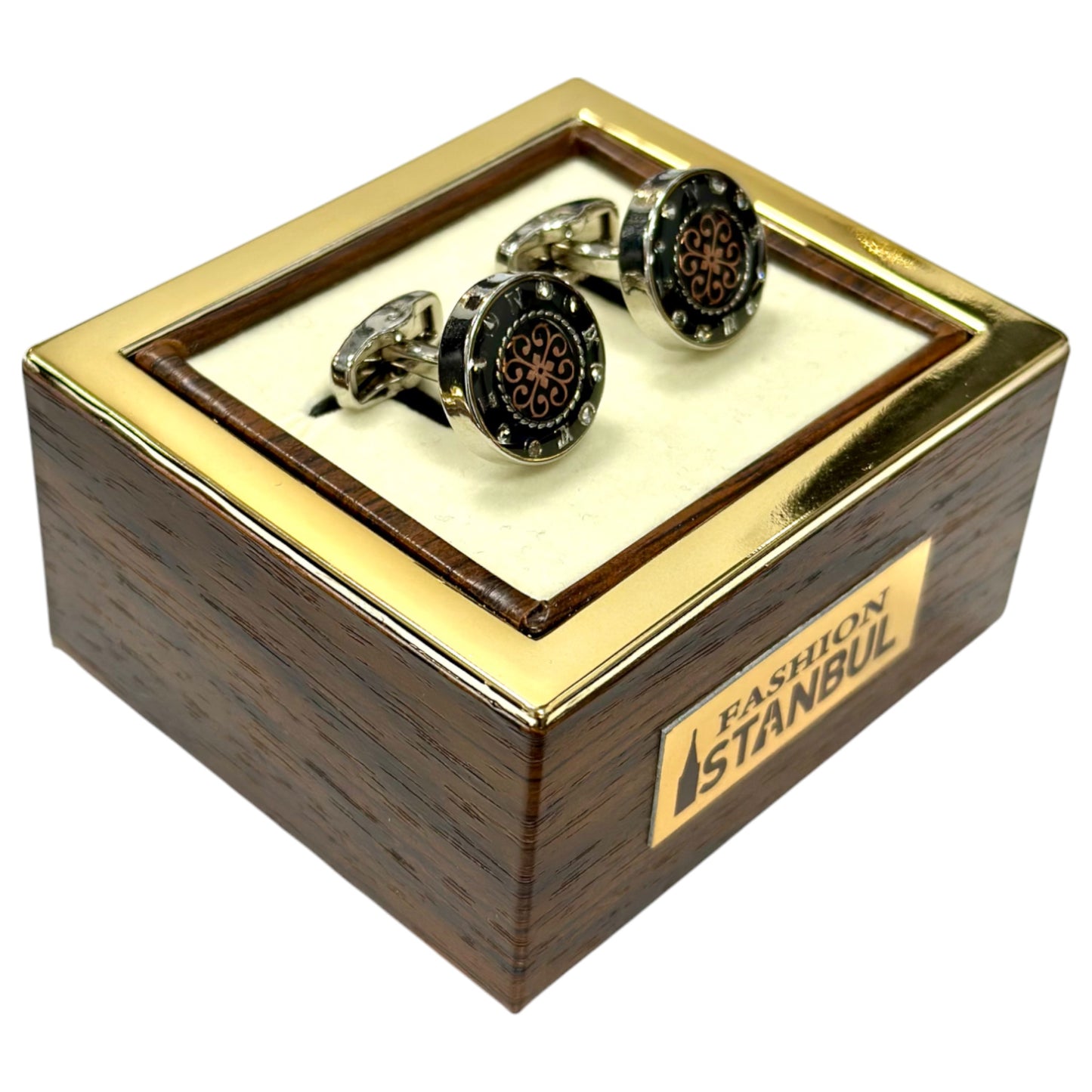 Elegant Mixed Details of Black and Rose Gold on Silver Finish- Istanbul Fashion Cufflinks - 39