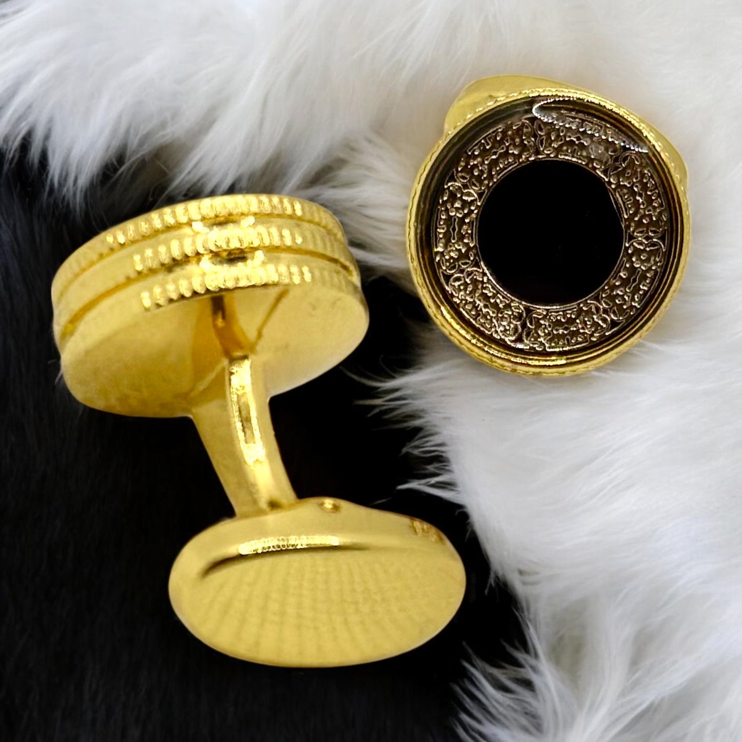 Luxury Round Istanbul Fashion Cufflinks Detailed Black and Rose Gold- 21