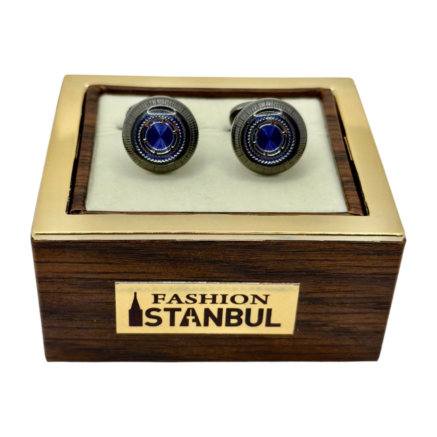 Luxury Round Istanbul Fashion Cufflinks Detailed Black, Silver, and Navy Blue - 22