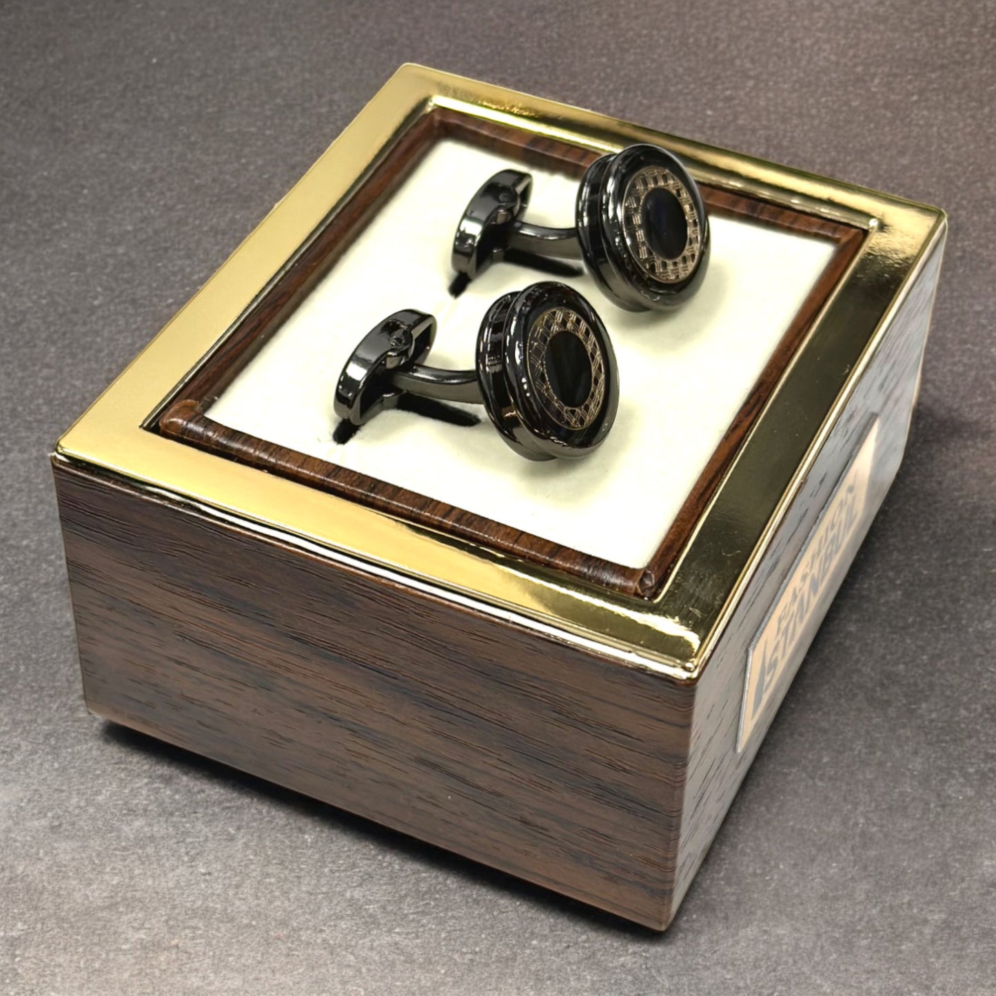 Round Black Exterior and Interior with a Touch of Gold Shimmer - Istanbul Fashion Cufflinks - 62