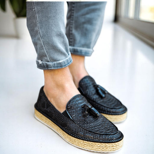 Detailed Black shoes with Beige Bottom - Modern Casual Shoes - 1190
