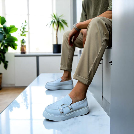 White Stylish Men Sneakers with Modern Details on the Side - W-417