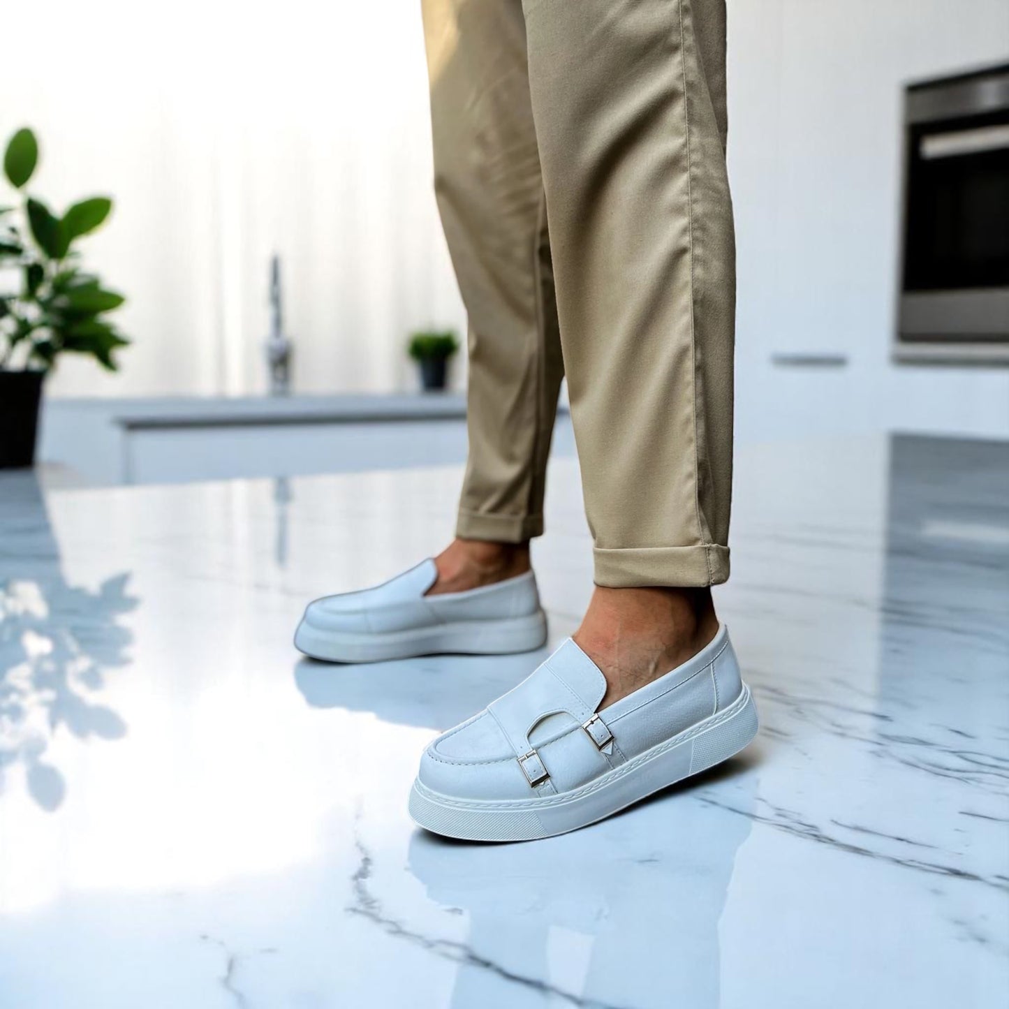 White Stylish Men Sneakers with Modern Details on the Side - W-417