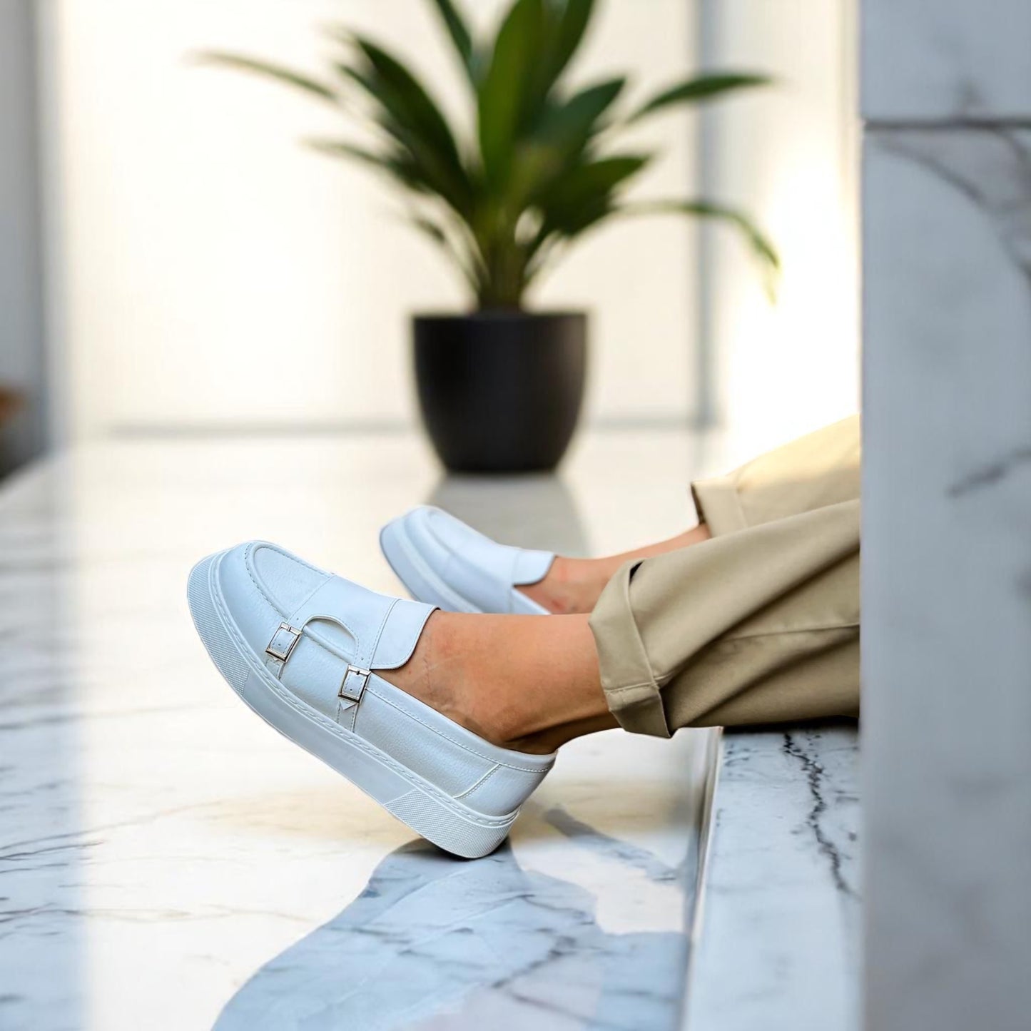 White Stylish Men Sneakers with Modern Details on the Side - W-417