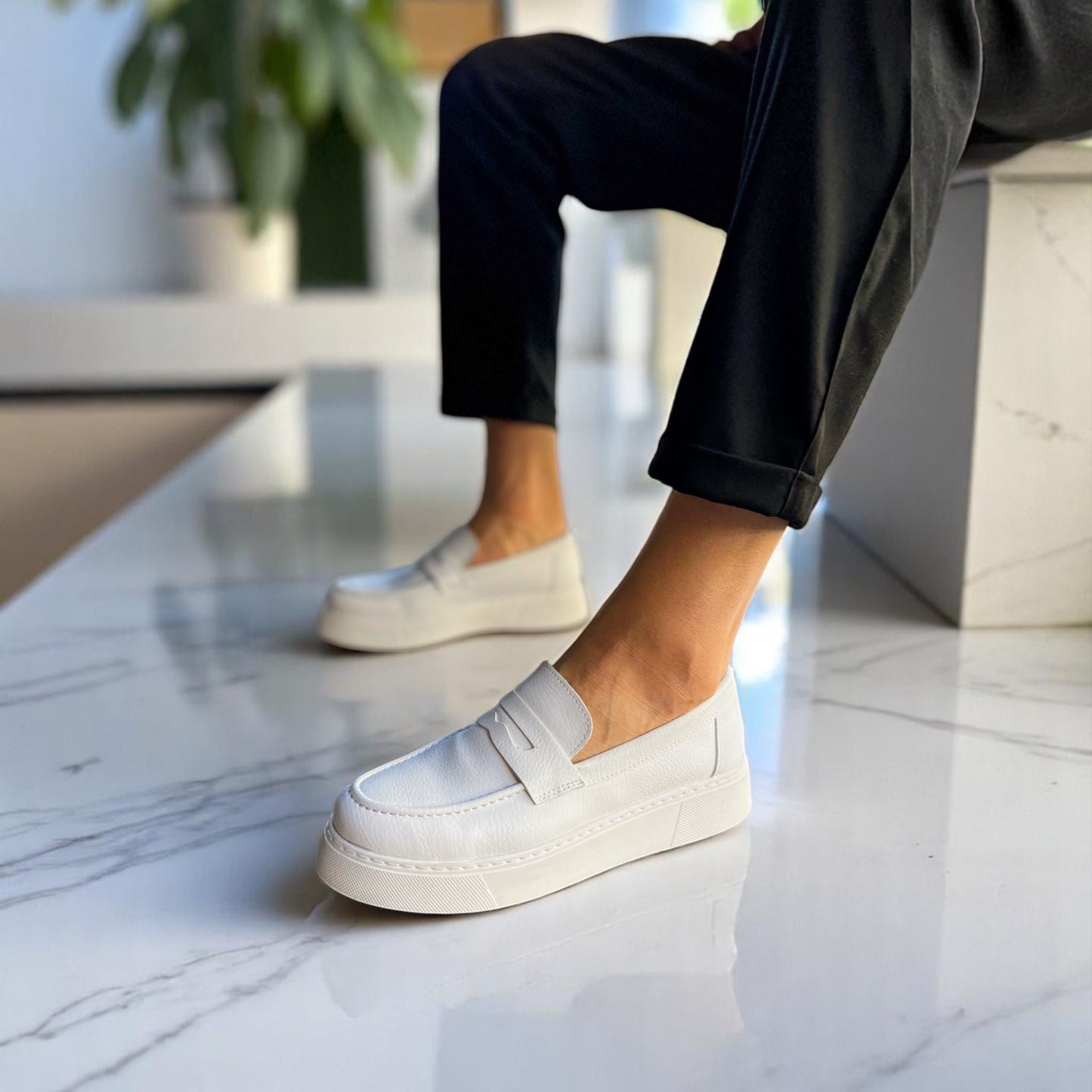White -Height Increase - Men Sneakers with Modern Details  - W-217