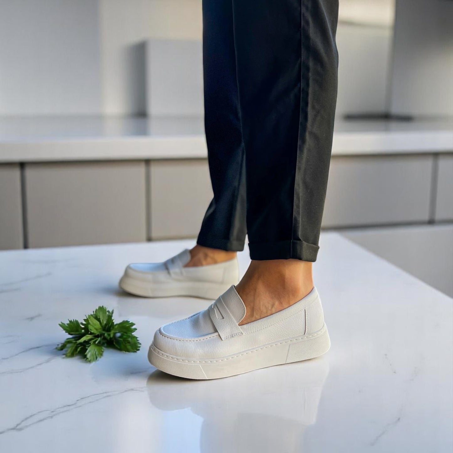 White -Height Increase - Men Sneakers with Modern Details  - W-217